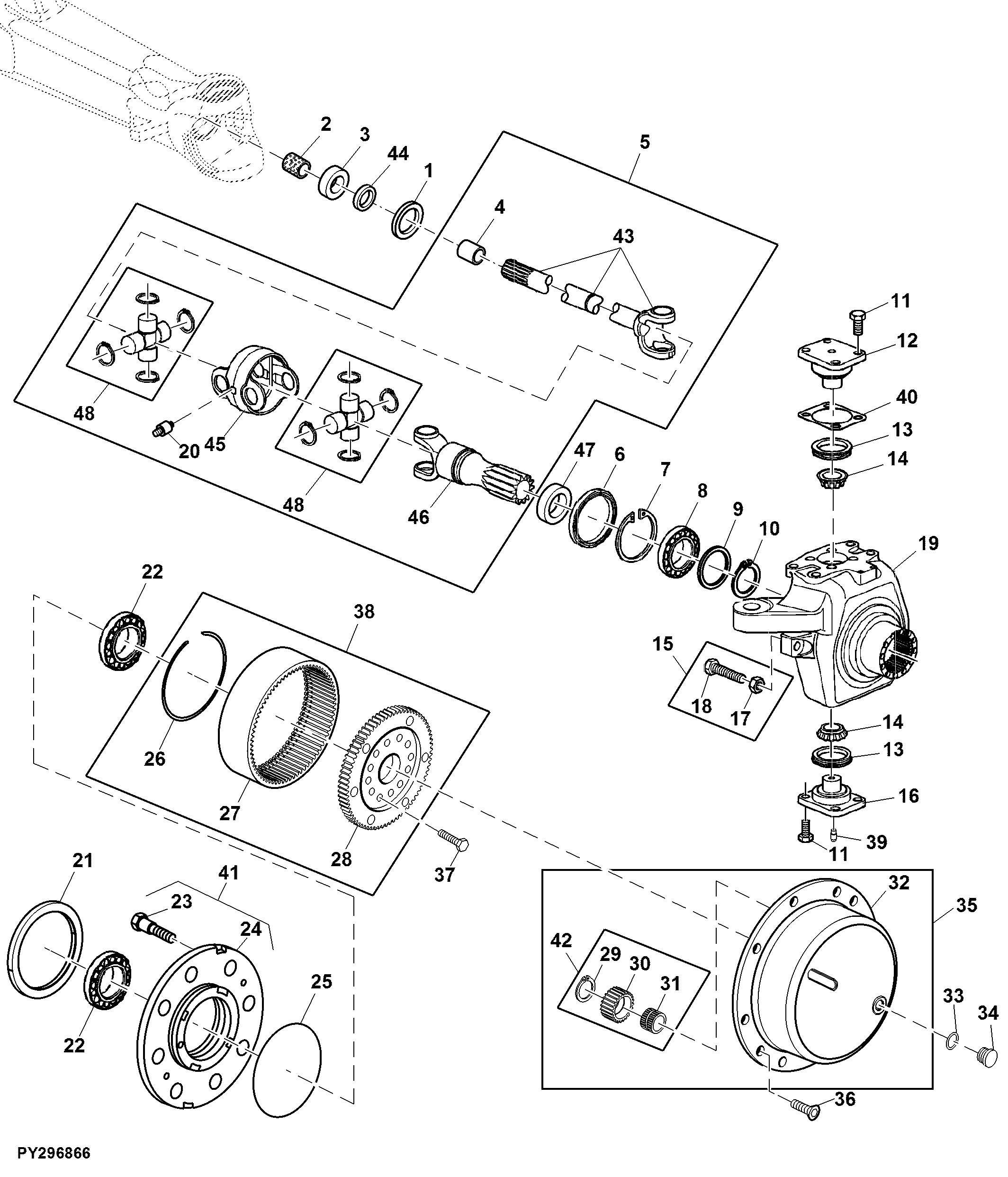 Front Axle Hub, Planetary Drive and Knuckle Assembly, MFWD (011053 - )