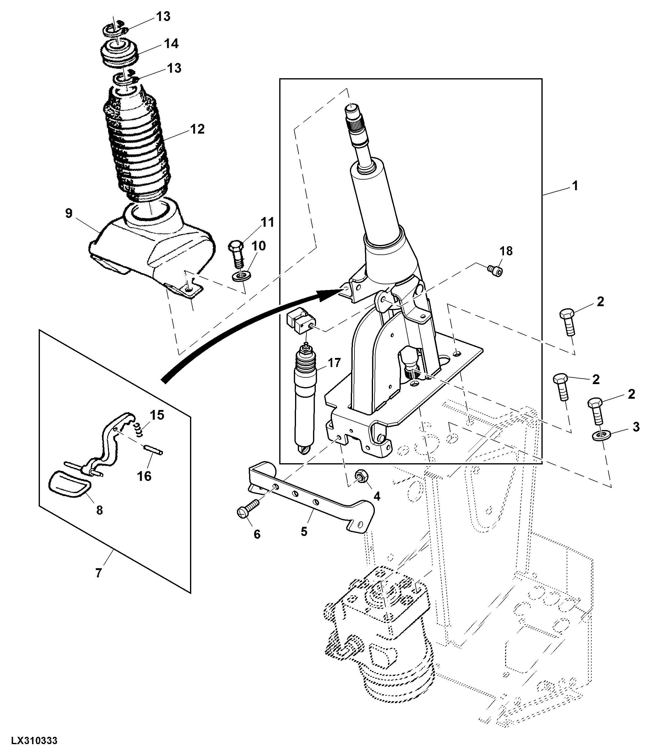 STEERING COLUMN (OPEN OPERATOR'S STATION, STANDARD VERSION)