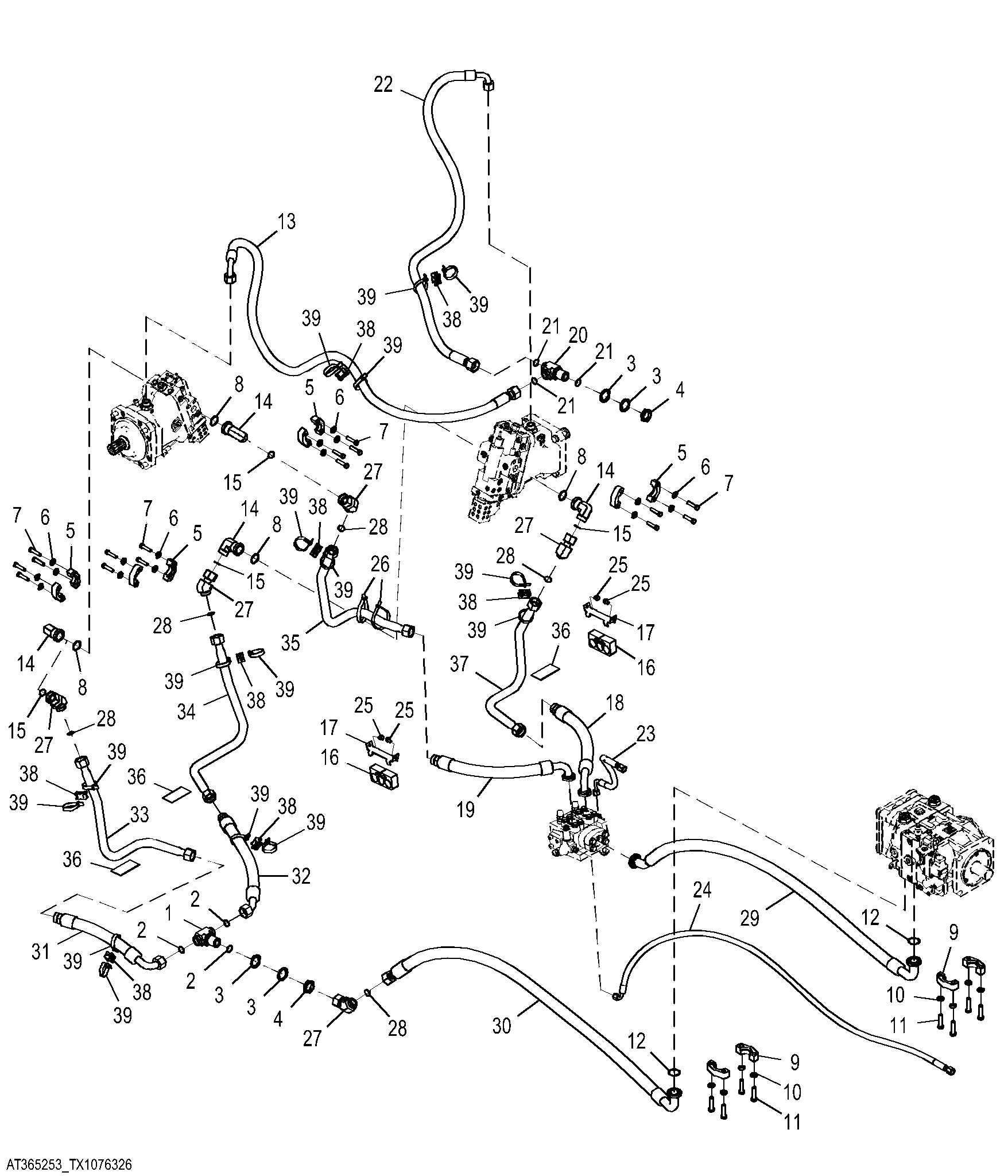 Hydrostatic / Transmission Control and Hydrostatic Filter Hoses (Front)