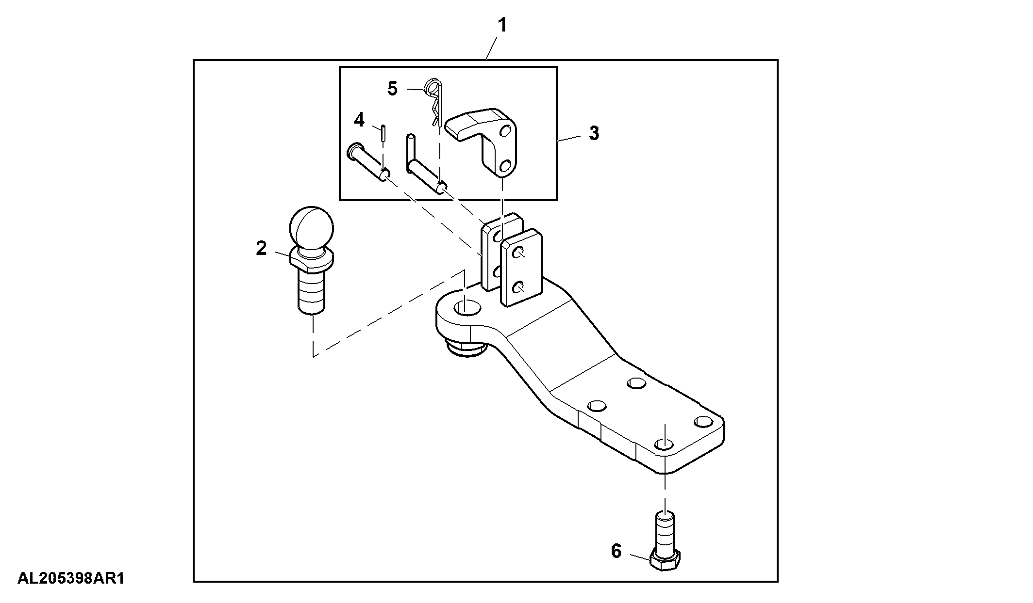 Attachment, Ball Type Hitch, Height Adjustable, Forced Steering System, LH