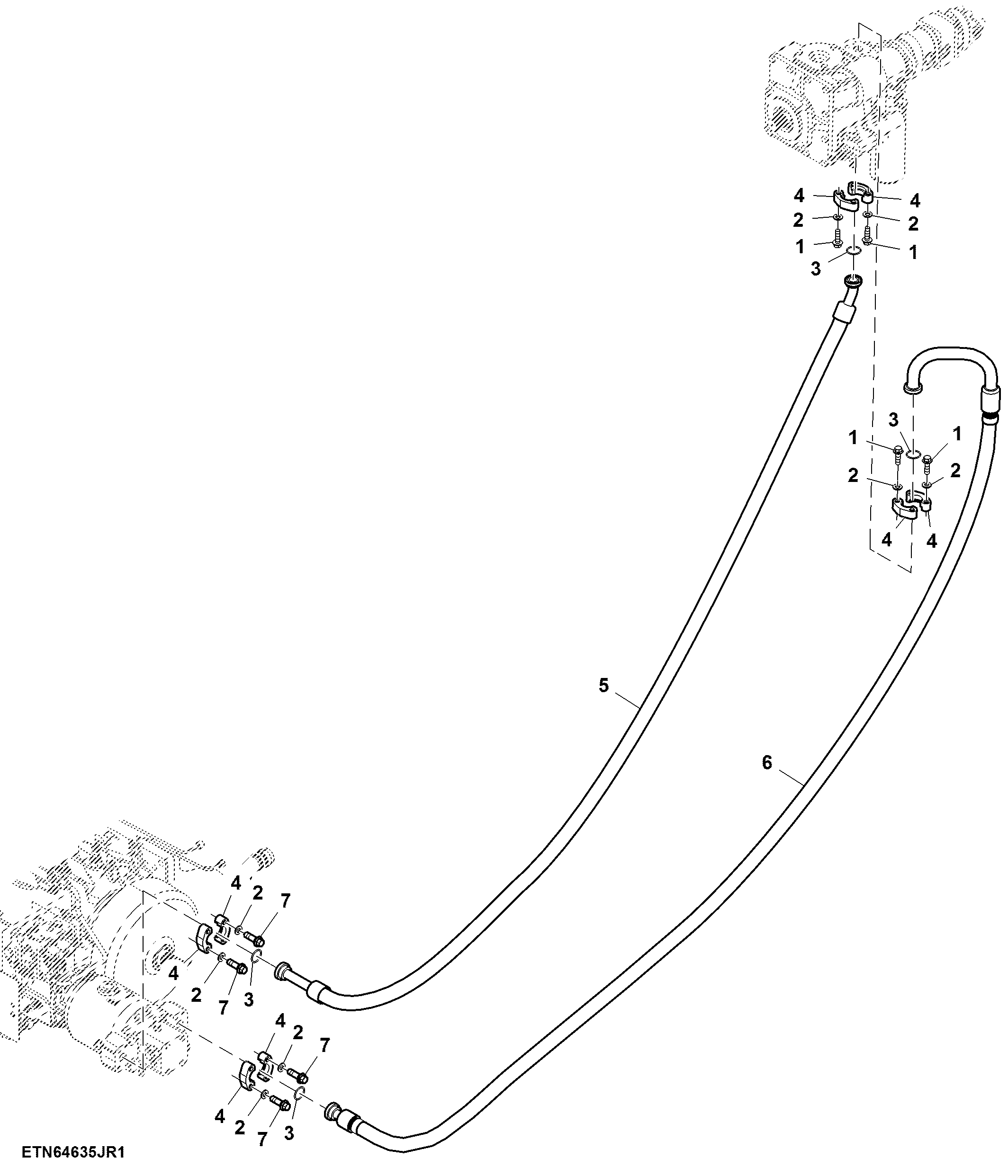 Hydrostatic Drive Hoses, Open Center Hydraulic System, 2WD