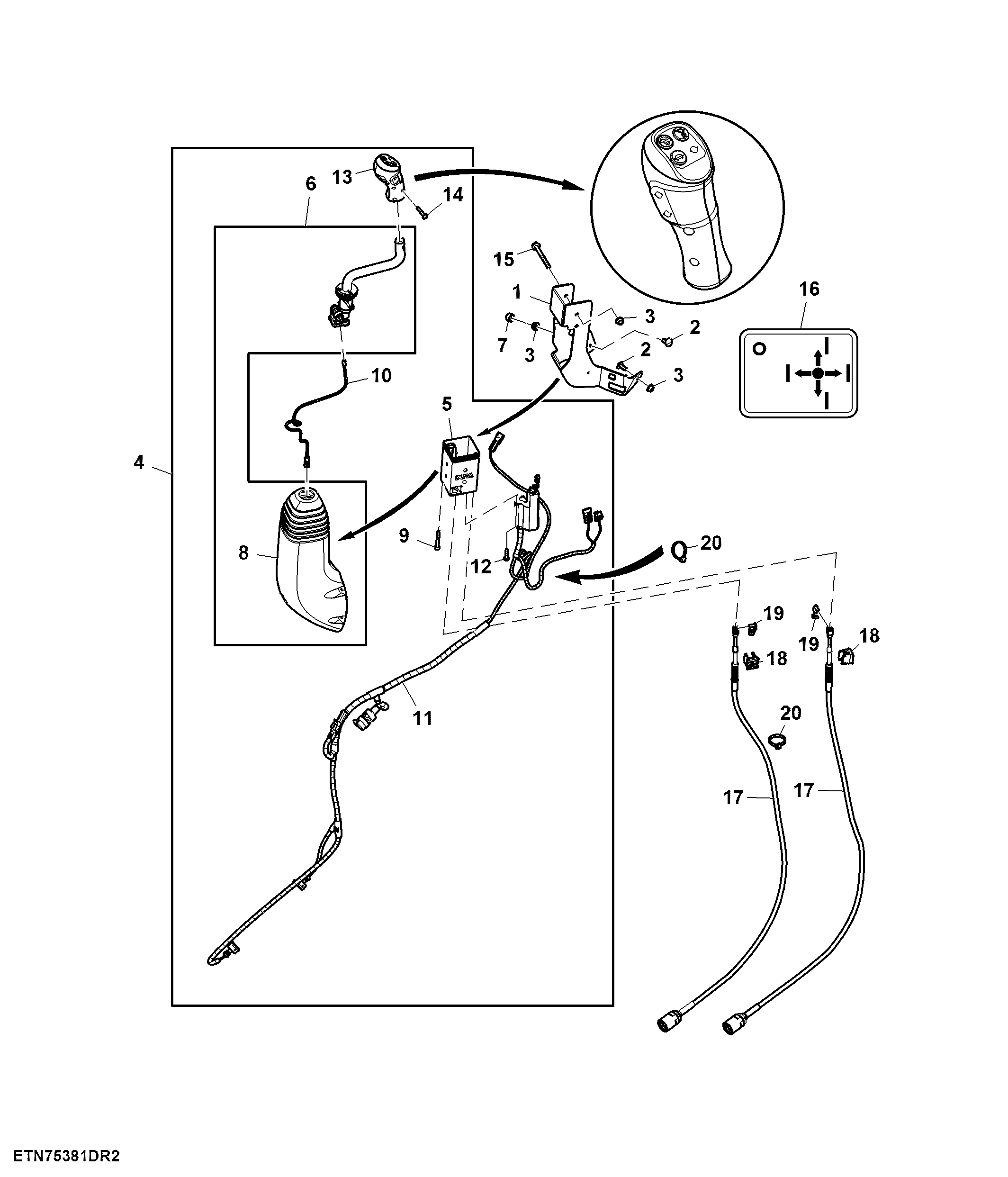 Multi-Function Lever, Mechanical ICV, W/ 3-Functions, W/ Front-Loader Dampening, W/ Gear Shift Switches