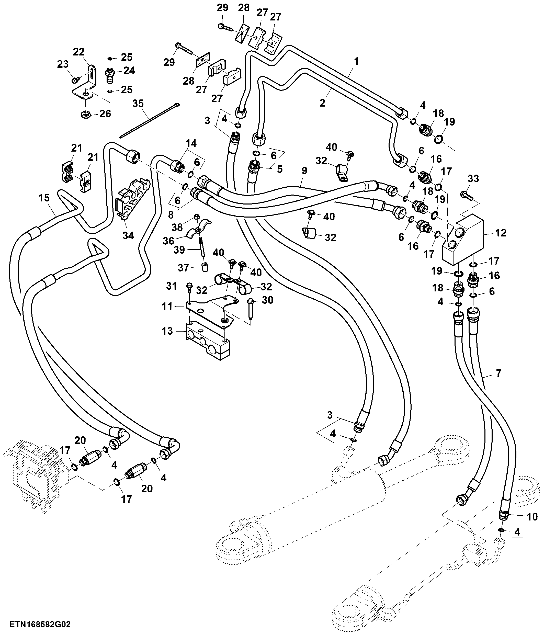 Steering System Lines, AutoTrac™, W/O Back Up Pump (2/2) (801461 - 804100)