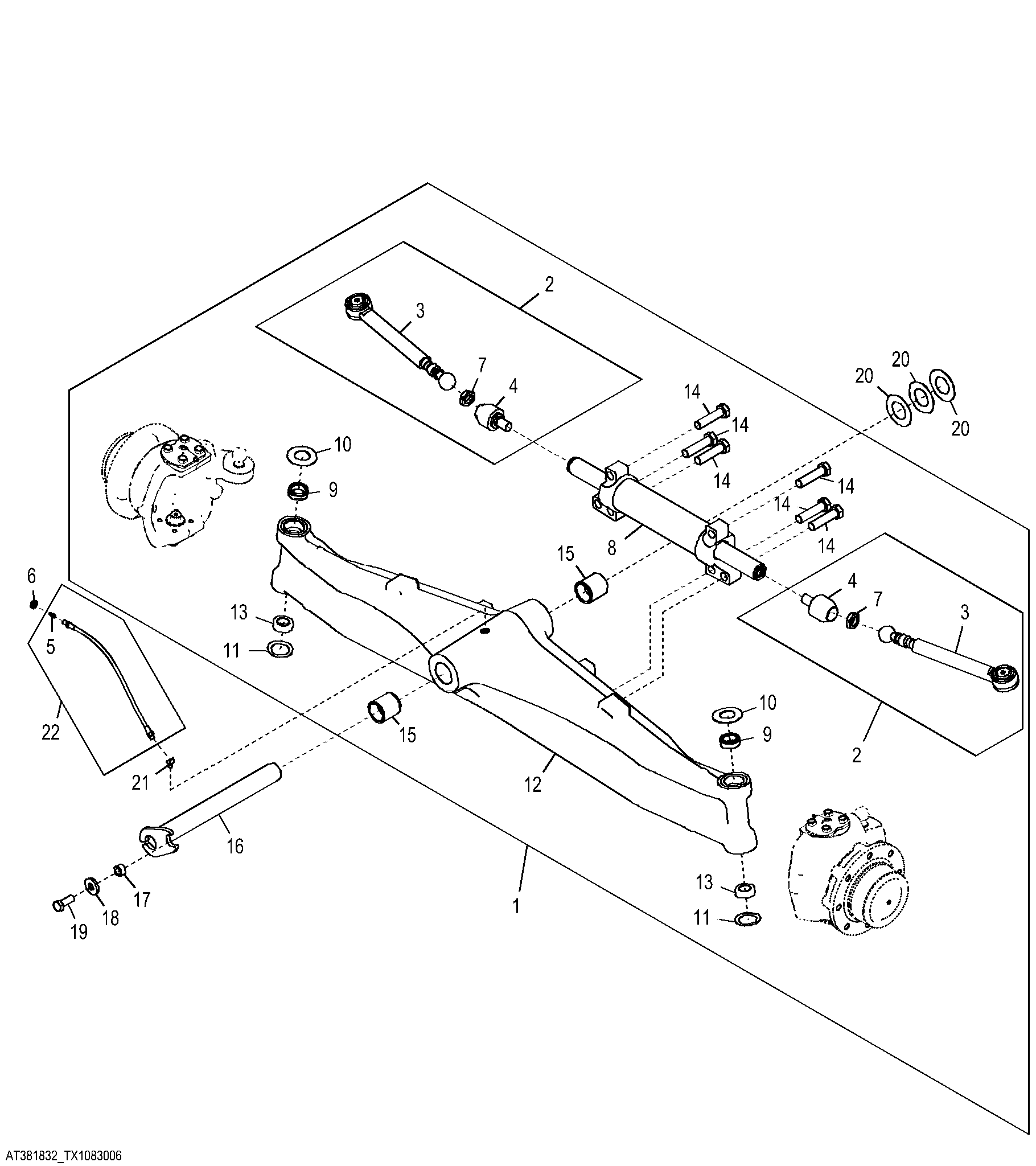 Front Axle, without MFWD ( - 000911), (001249 - 001298)