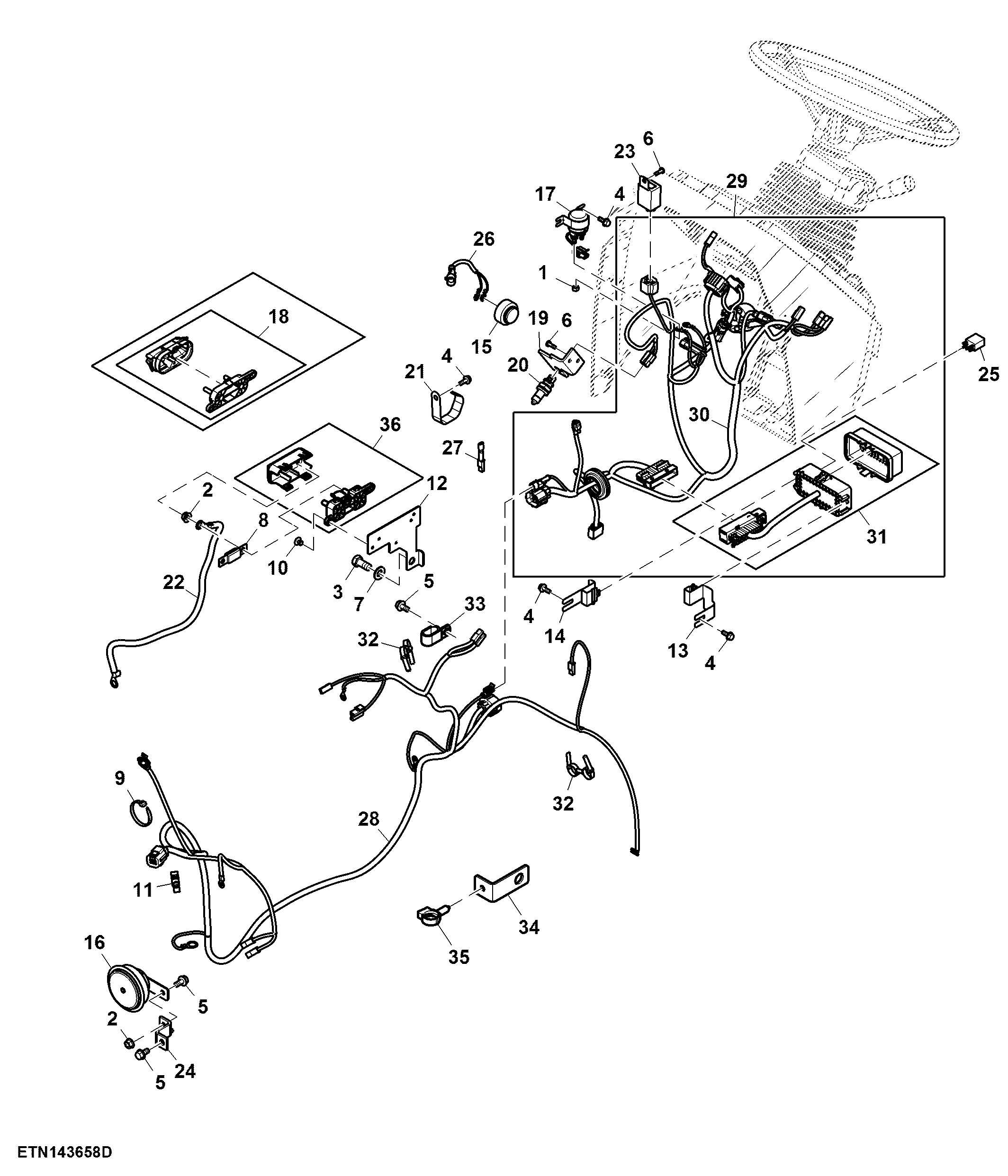Front Wiring Harness, Inline Rear PTO, North