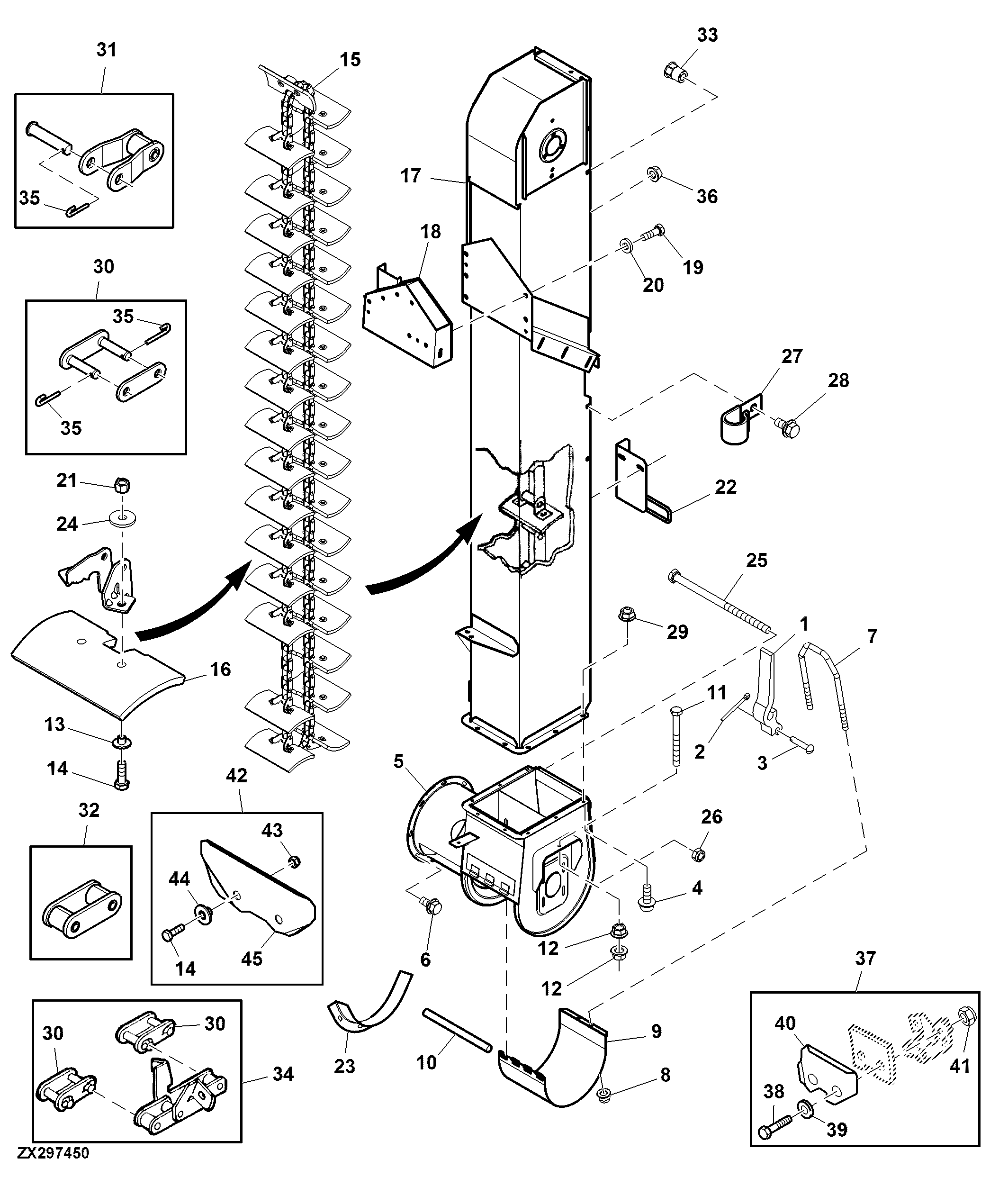 Lower Clean Grain Elevator and Elevator Conveyor Chain