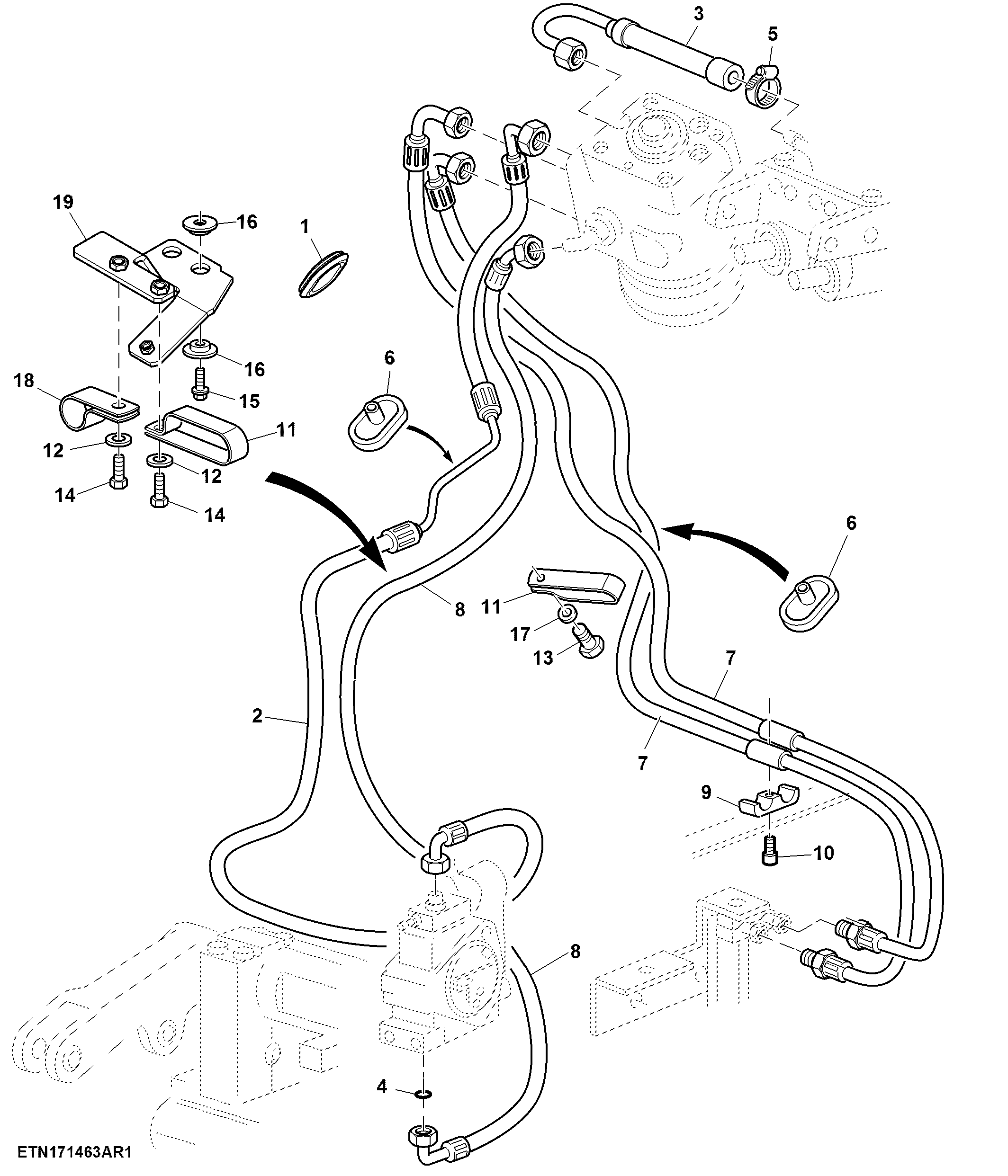 Hydraulic Hoses, Steering Control Unit Input, 4 Cylinder ( - 003000)