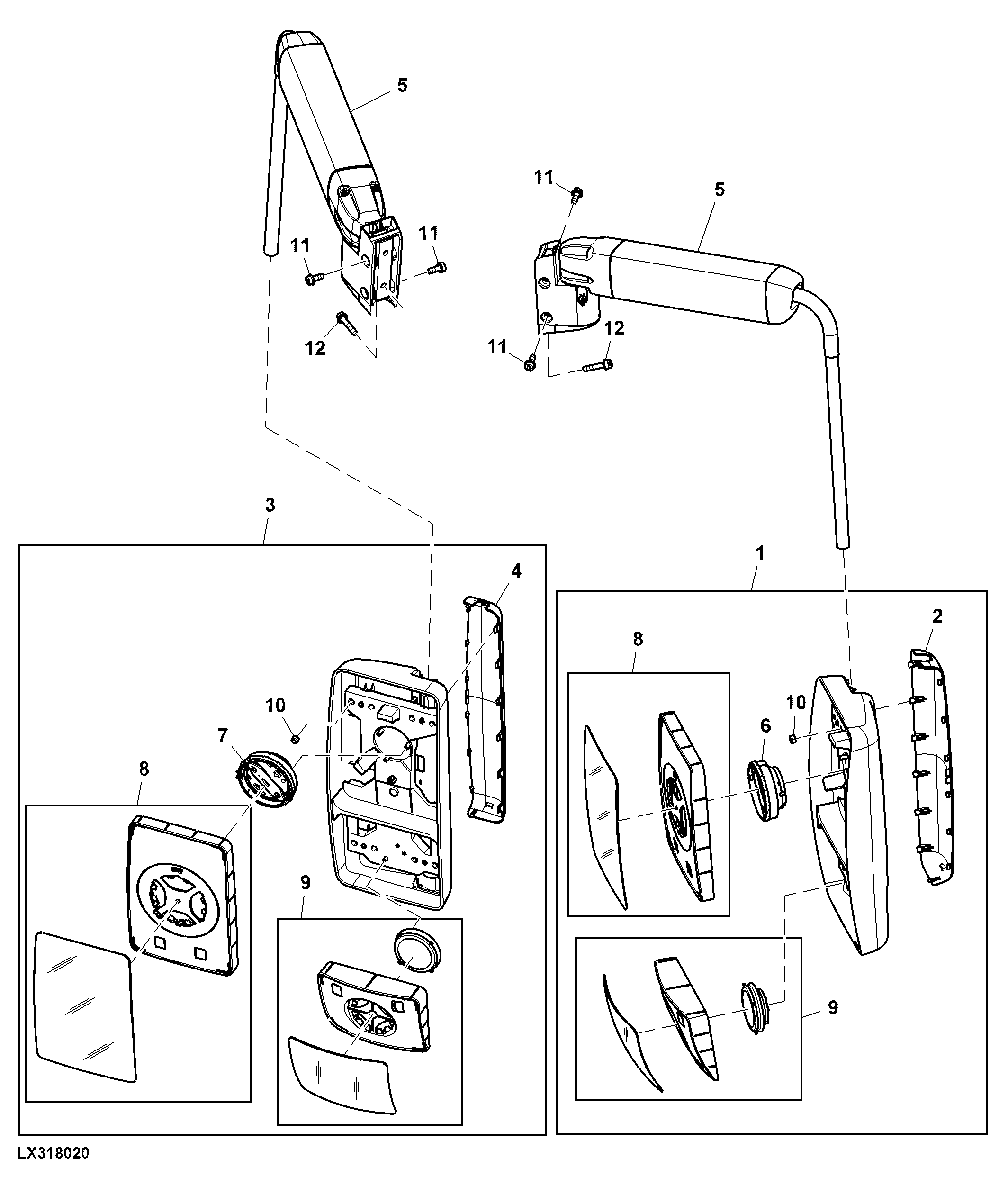 Mounting Parts, Rear-View Mirror, W/ Wide Angle, Telescopic, Adjusted Electrically, Attachment