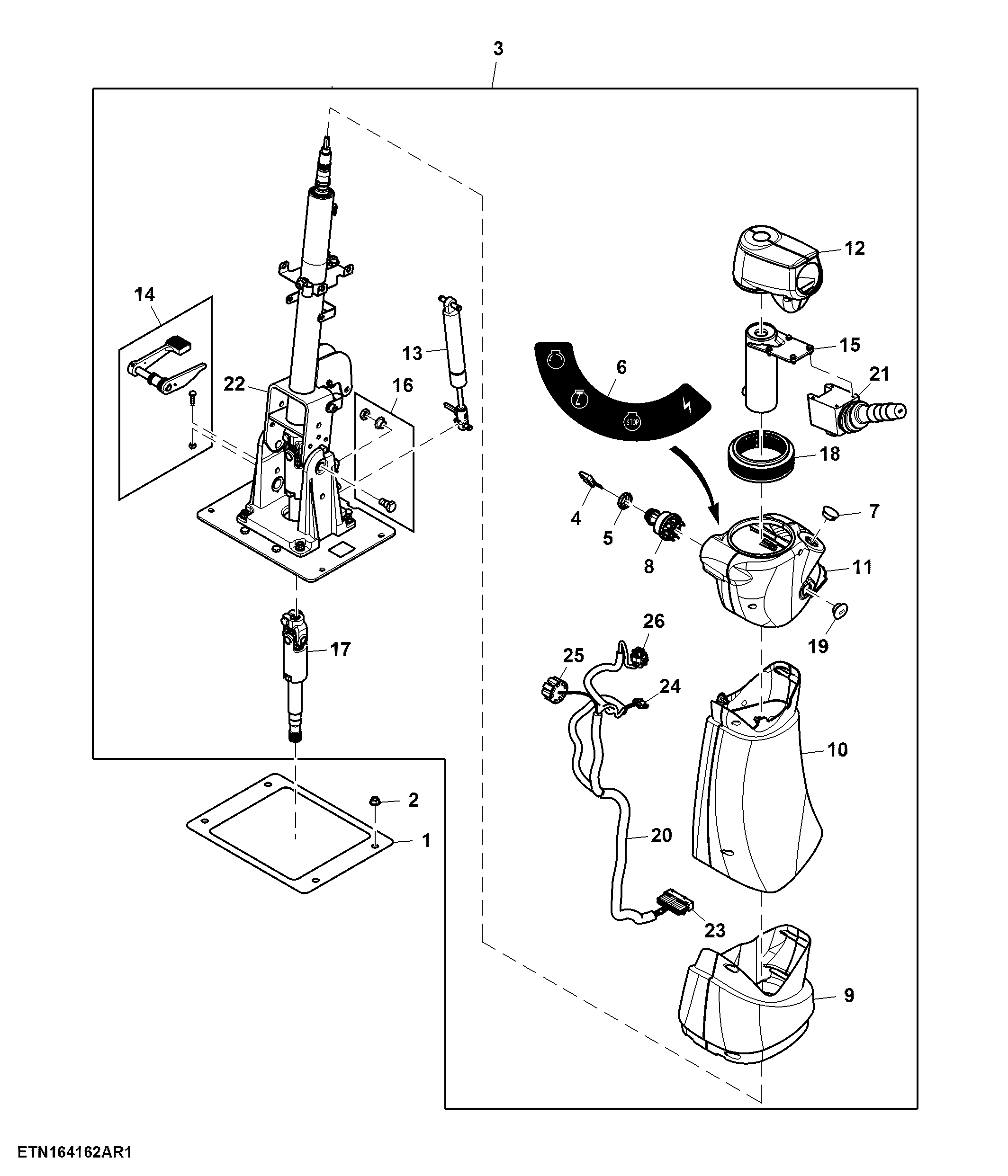 Steering Column, Single Tilt, Low SPEC Version (430071 - 440320), (440669 - 440669)