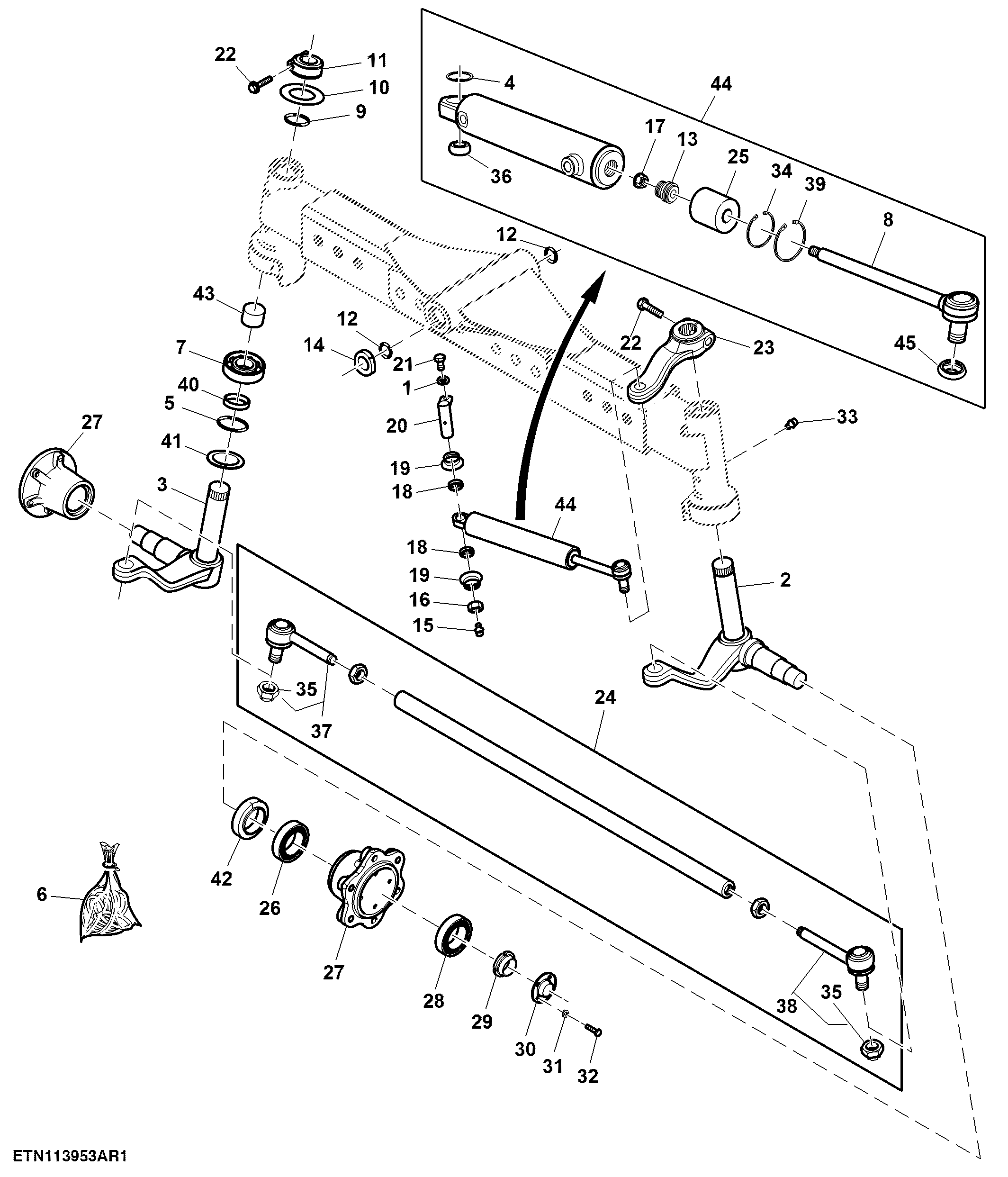 Front Axle, Adjustable, DANA, 7.5-16 Tire Compatible