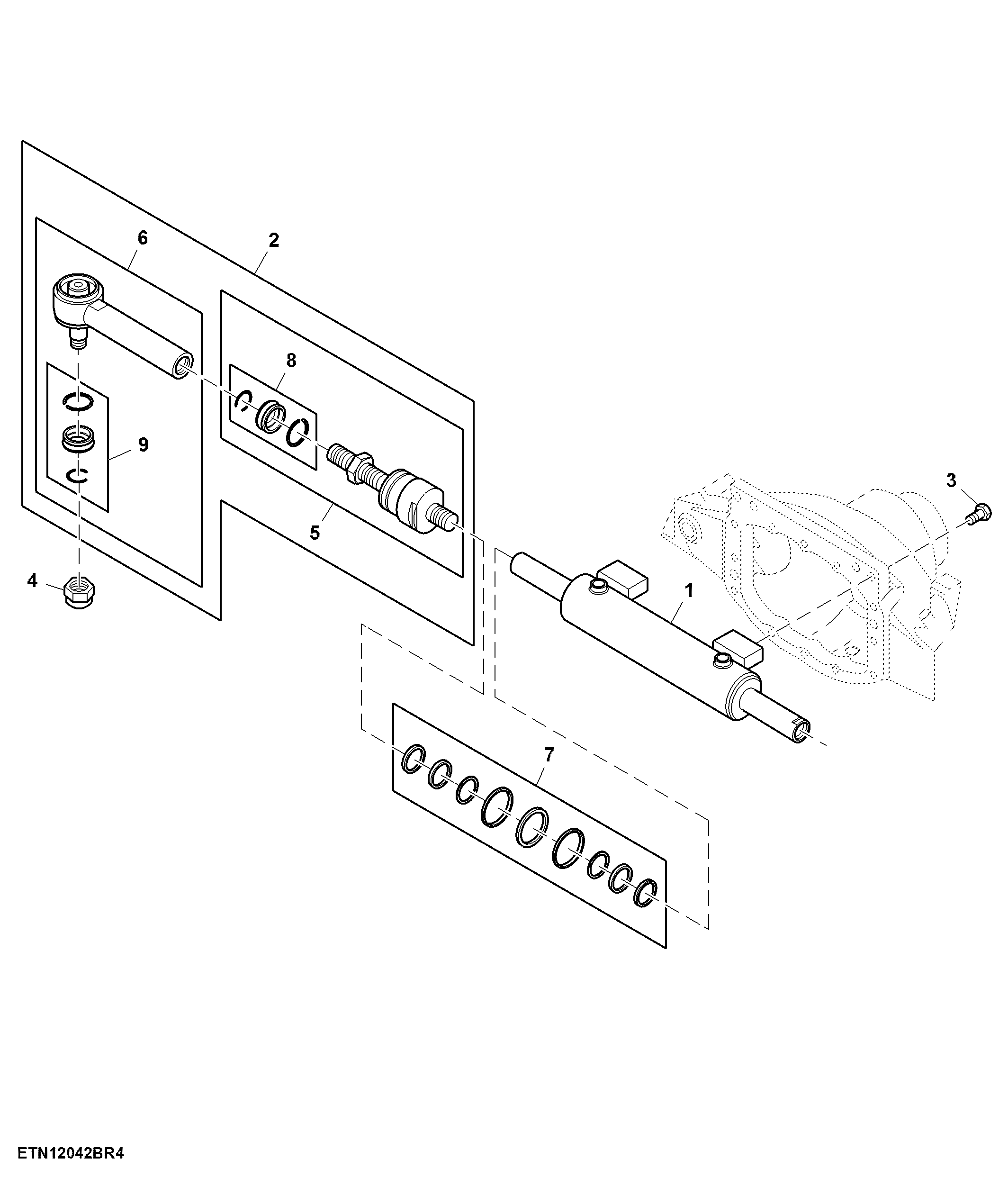 Steering Cylinder and Tie Rods, Front Axle, MFWD