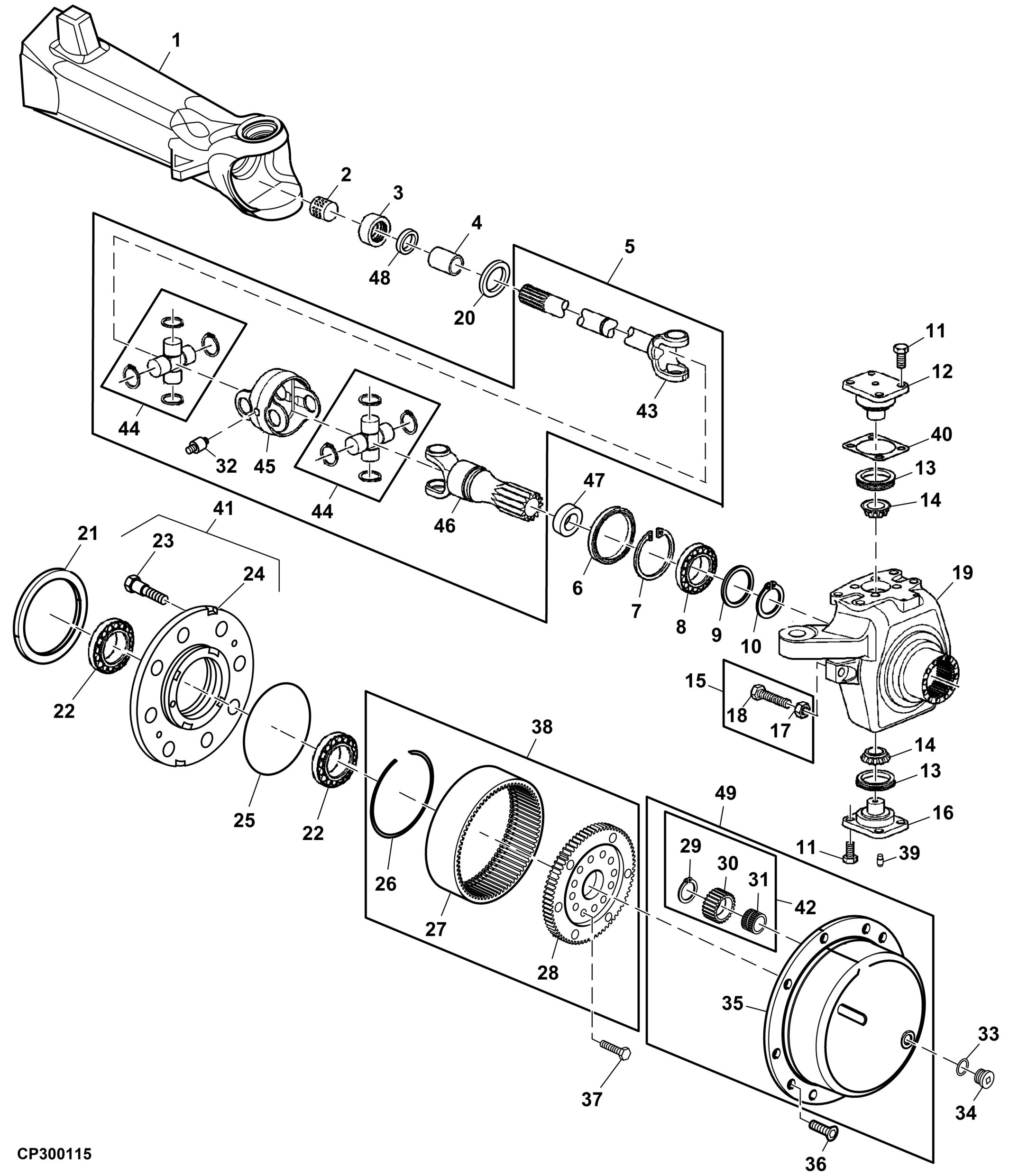 MFWD Hub Carrier, Planetary Drive and Knuckle Assembly