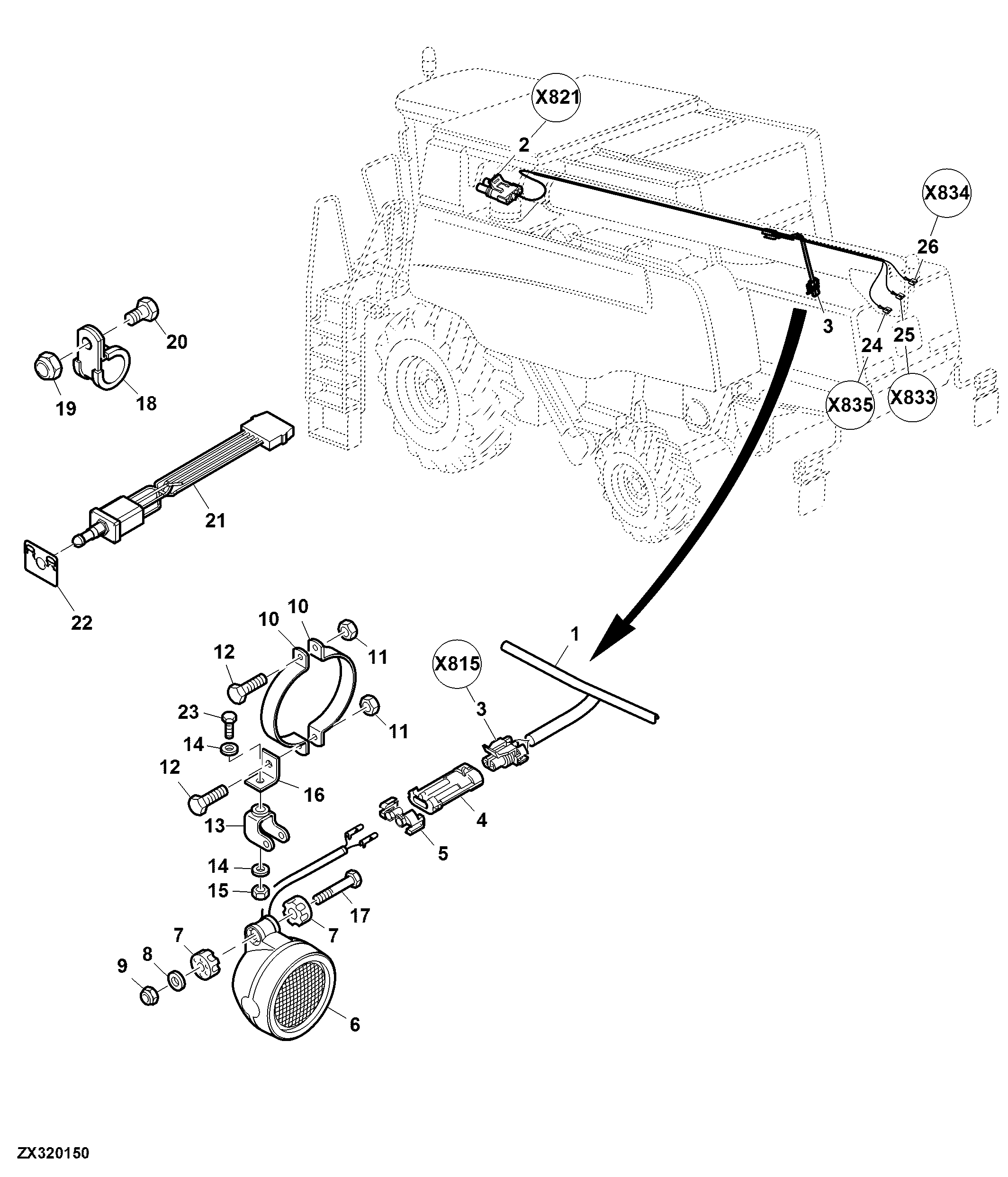 Unloading Auger Warning Light Wiring Harness, 23.5 inch, 1 / 2