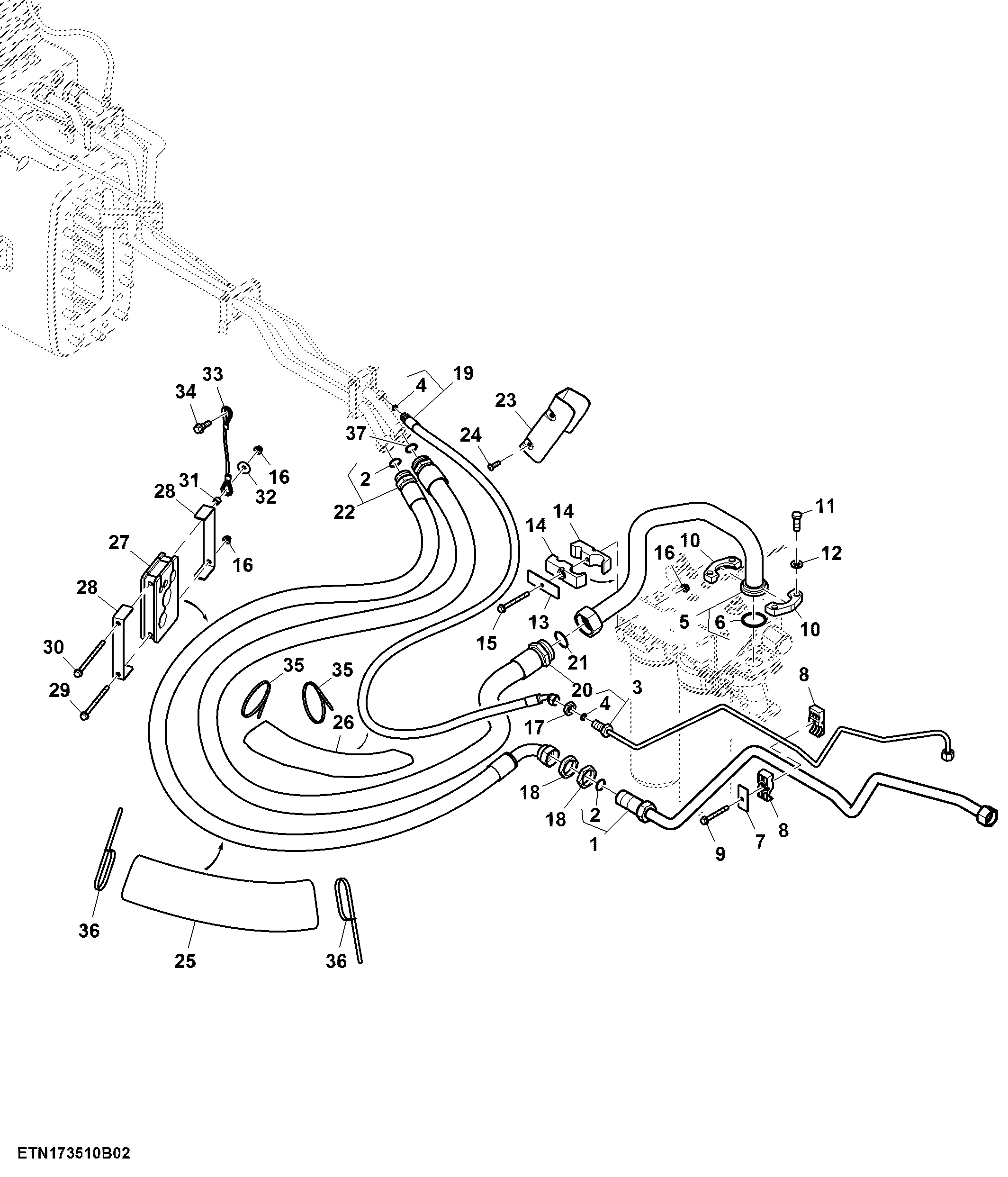 SCV Lines, Standard Flow, Hitch W/ 1/2" Rear Quick Coupler, PST (2/2) (804101 - 805770)