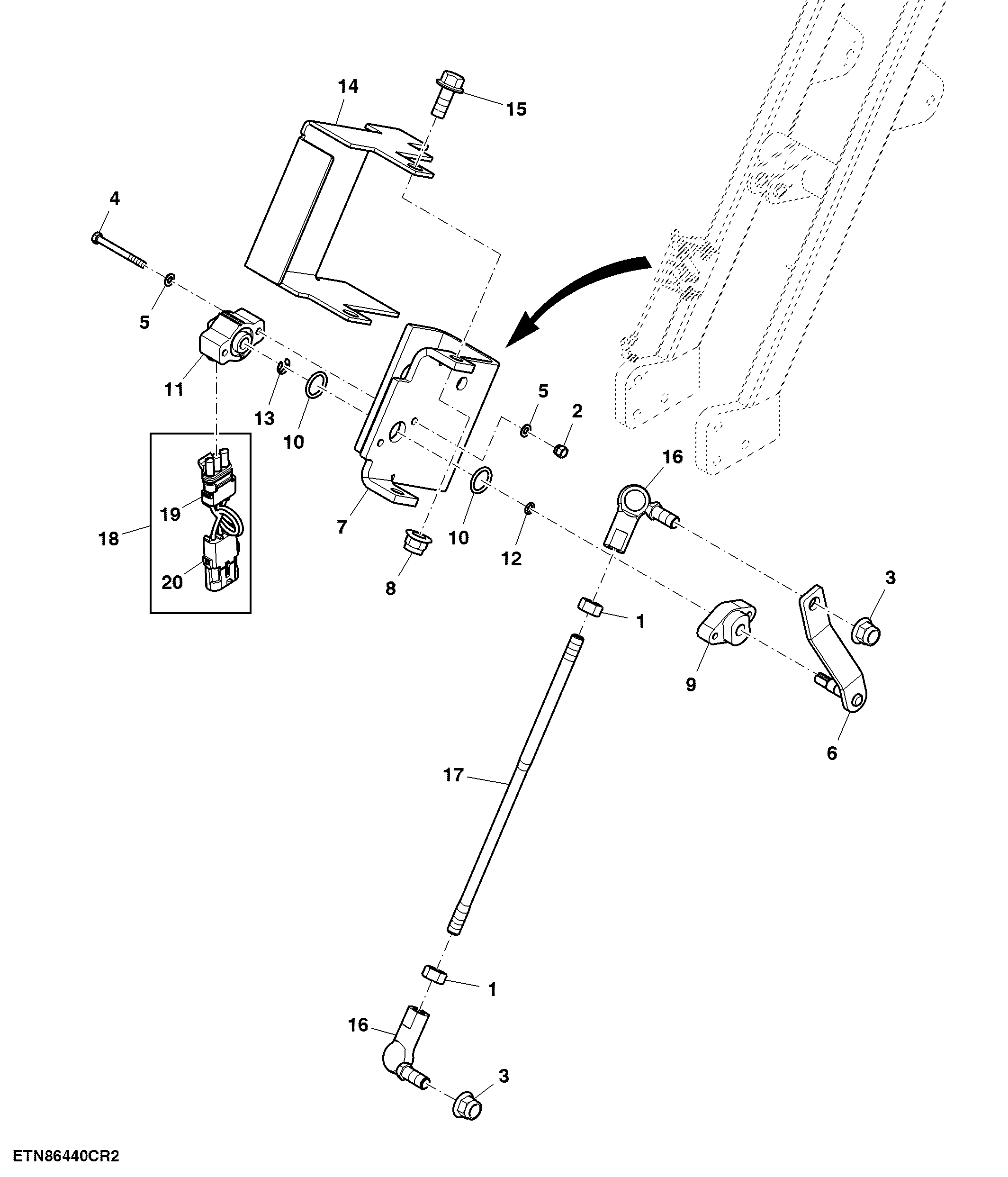 Floating Crop Divider Position Sensor and Mounting