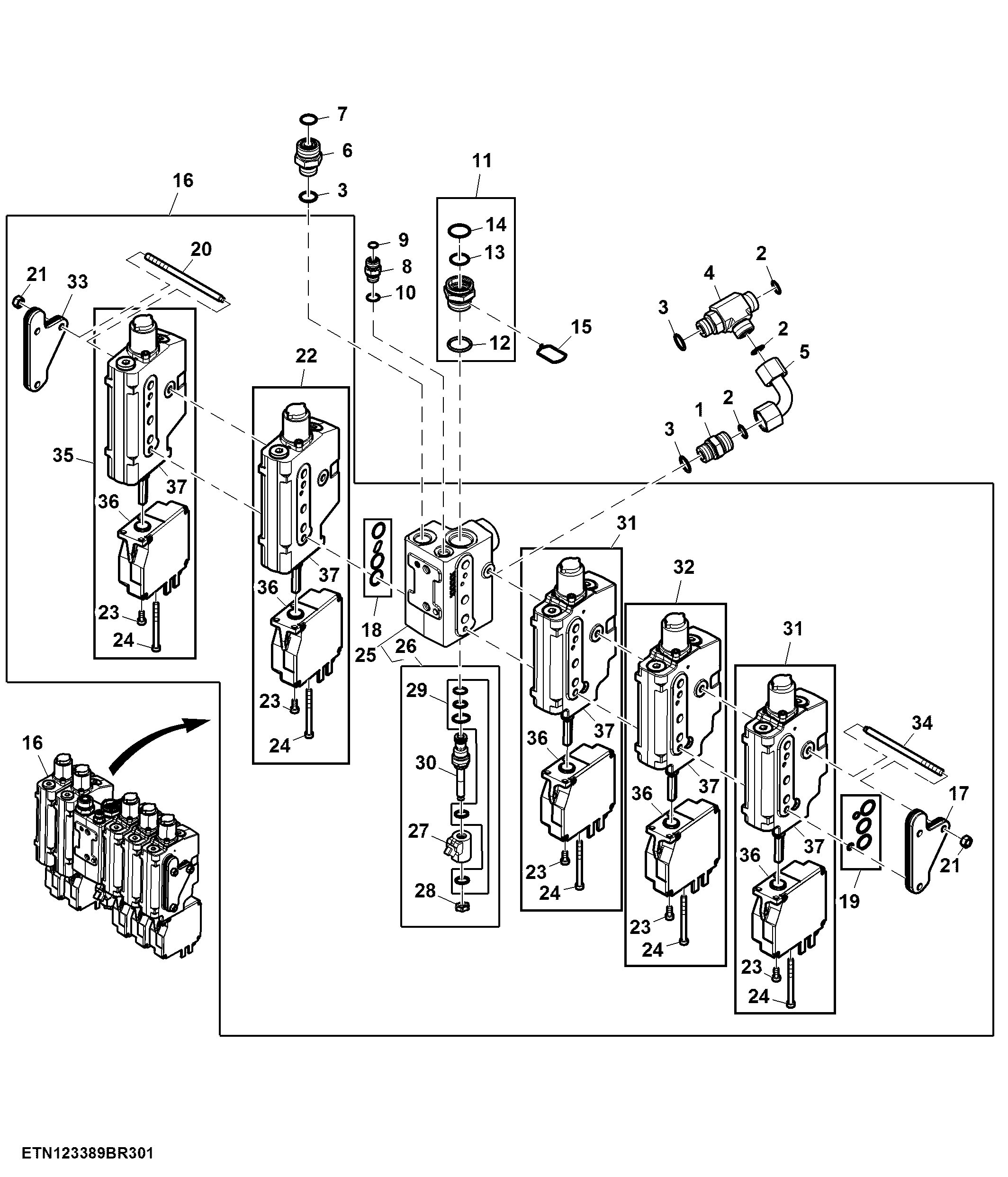 Electrical Midstack SCV, W/ 3 Functions, W/ Front Hitch Control Valve (673929 - 937675)