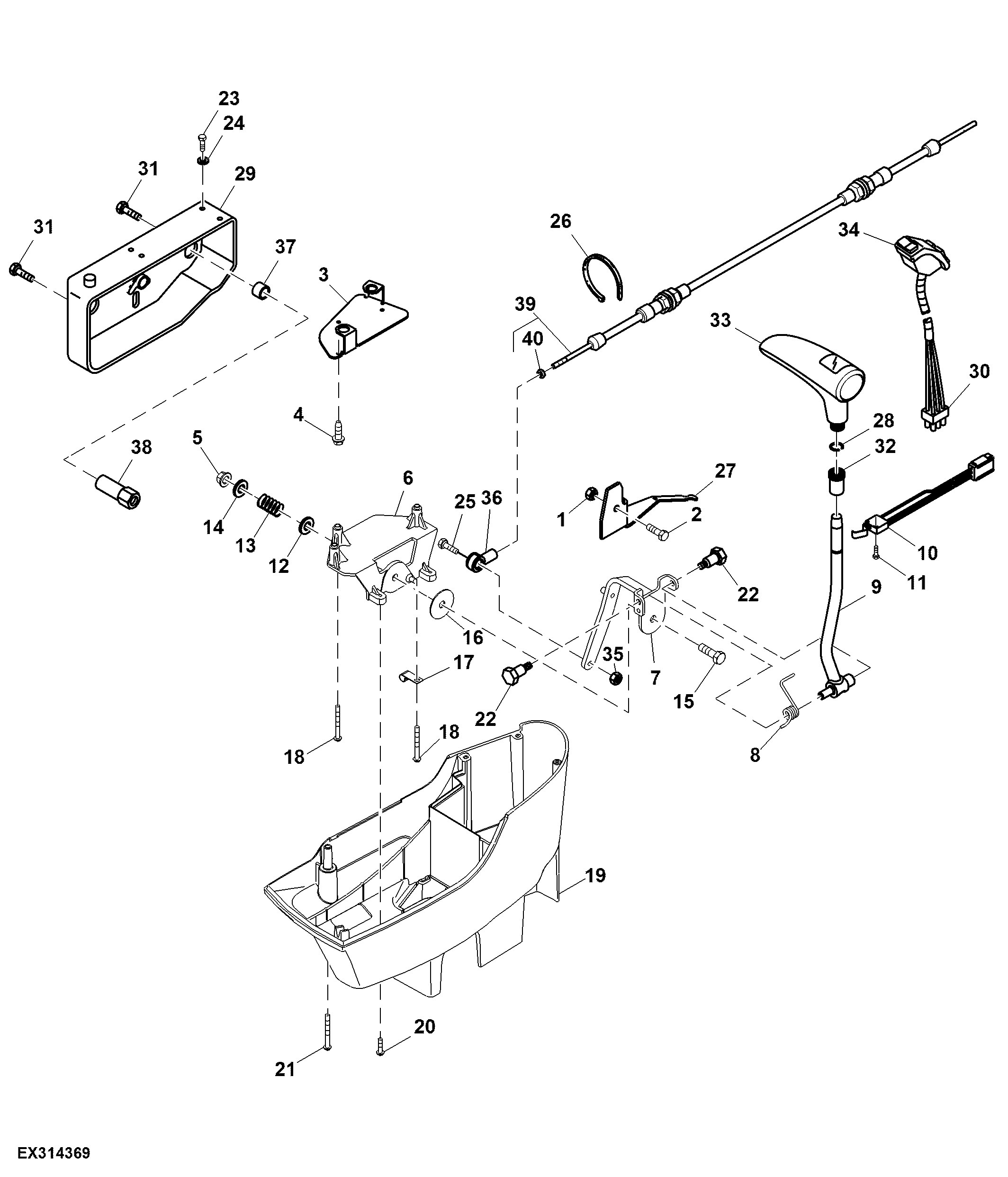 ARMREST CONTROL PANEL, DRIVE LEVER AND CABLE