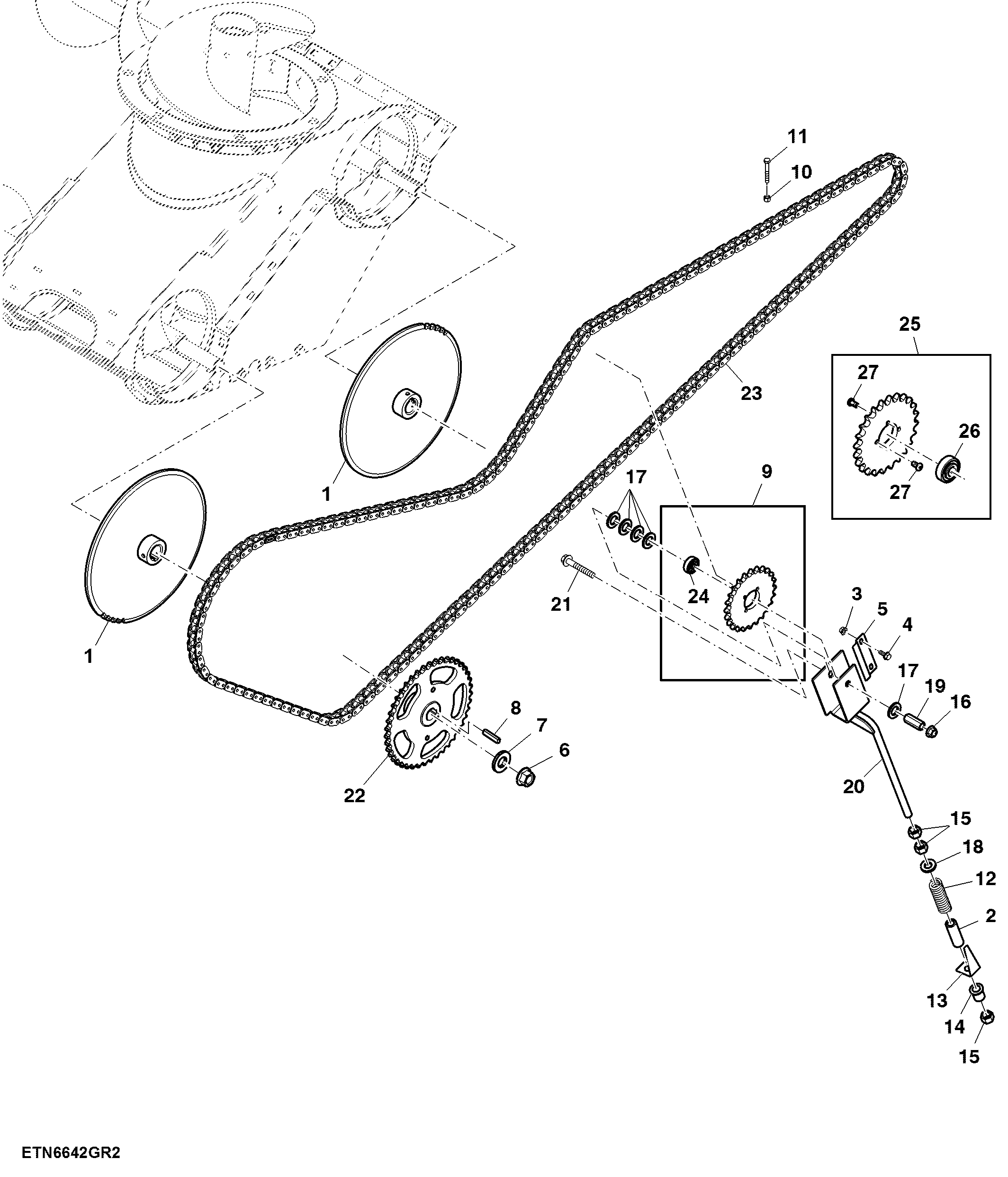 Unloading Auger Chain Drive, 3.3 and 3.8 bps