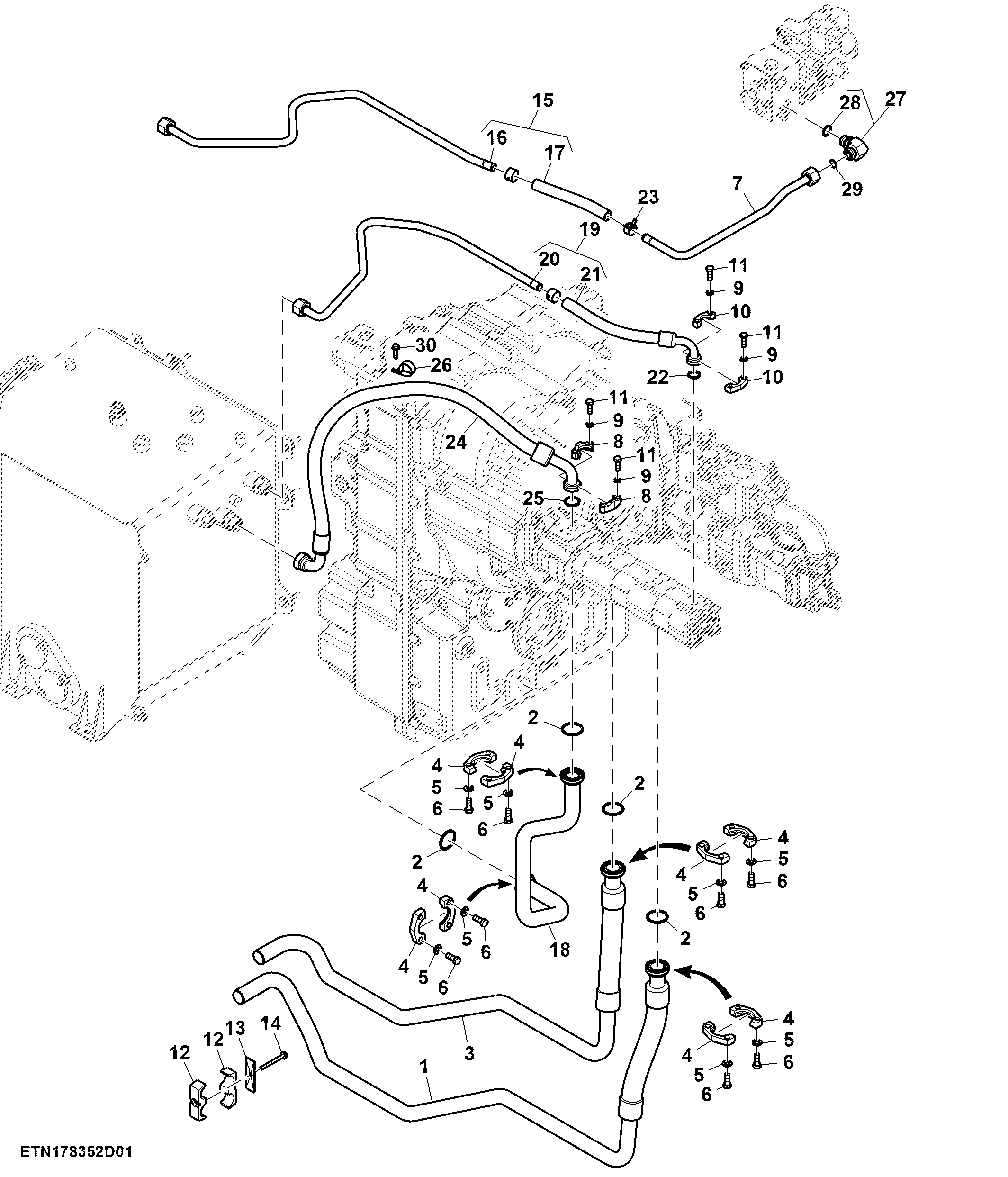 Hydraulic Lines, High Flow, Double Reduction Axle (For Scraper) (1/3) (804101 - 805527)