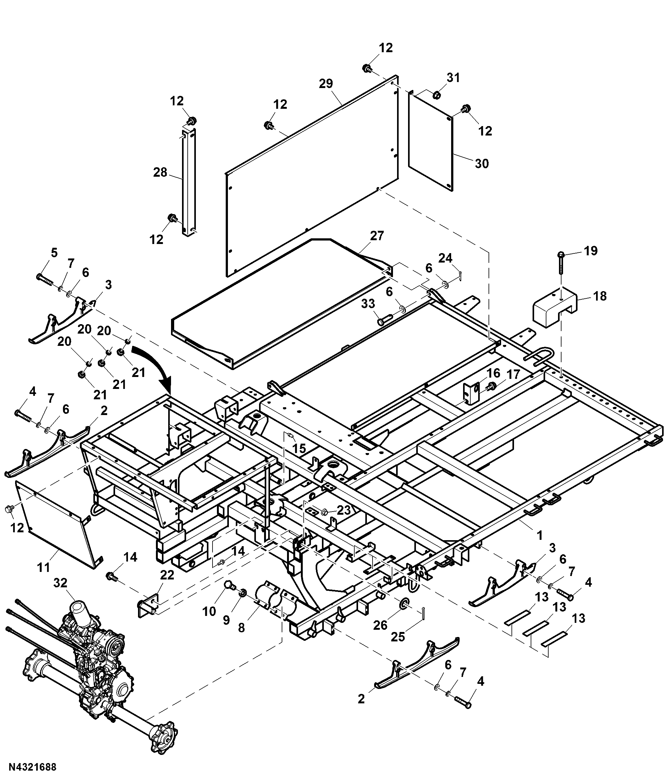 Chassis and Gear Box Assembly, JD3029 Engine Sacker Version