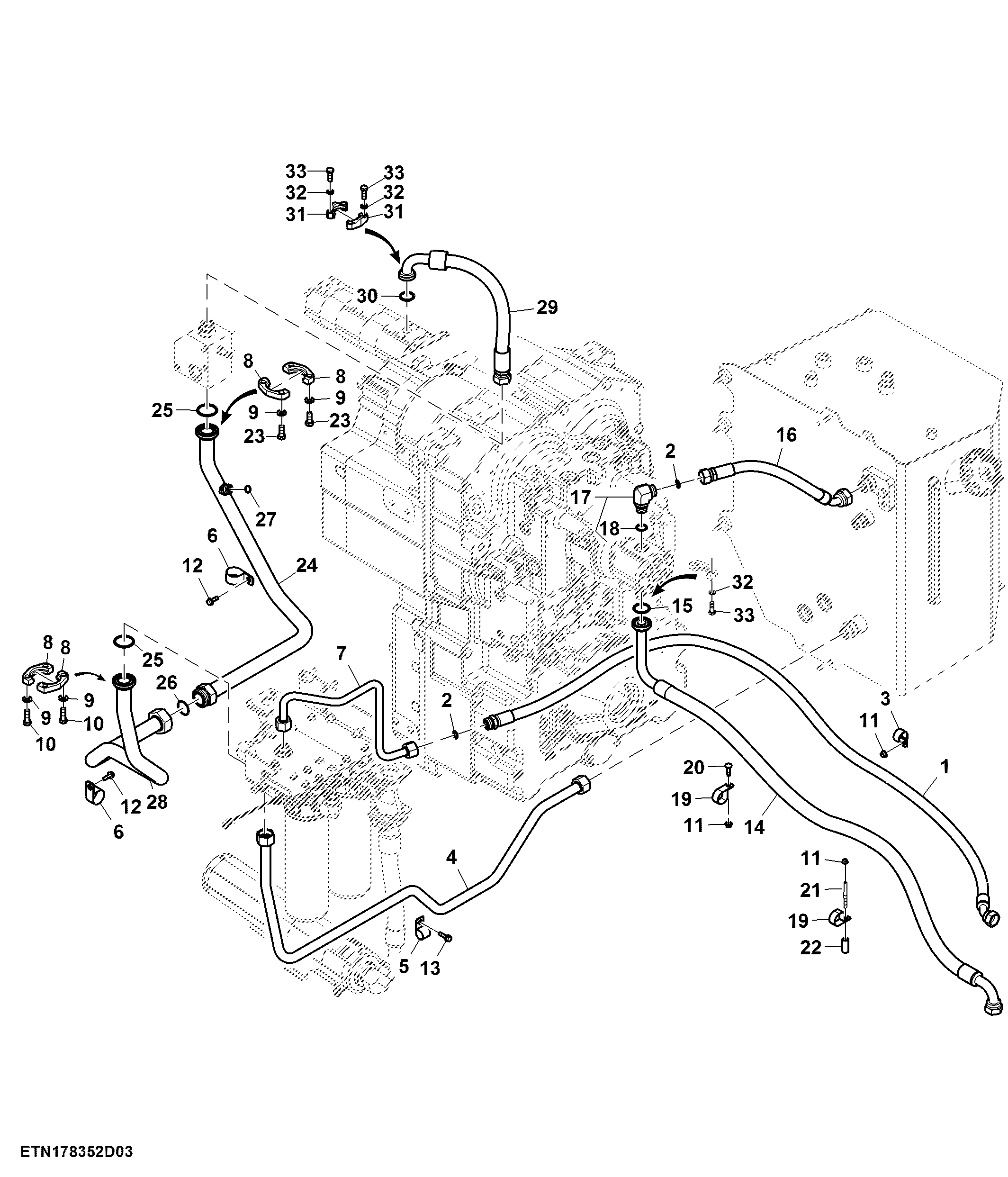 Hydraulic Lines, High Flow, Double Reduction Axle (For Scraper) (3/3) (804101 - 805527)