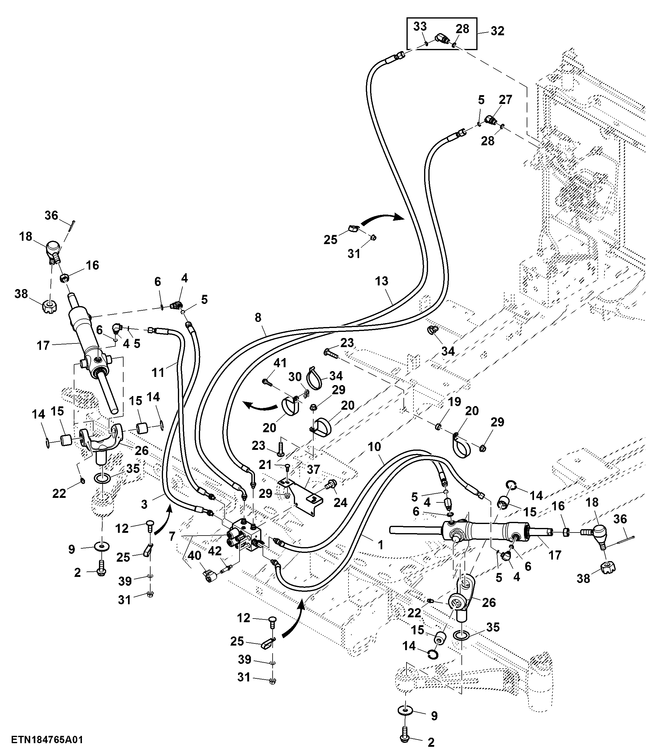 Hydraulic Cylinder and Hoses, Rear Steering (440001 - )