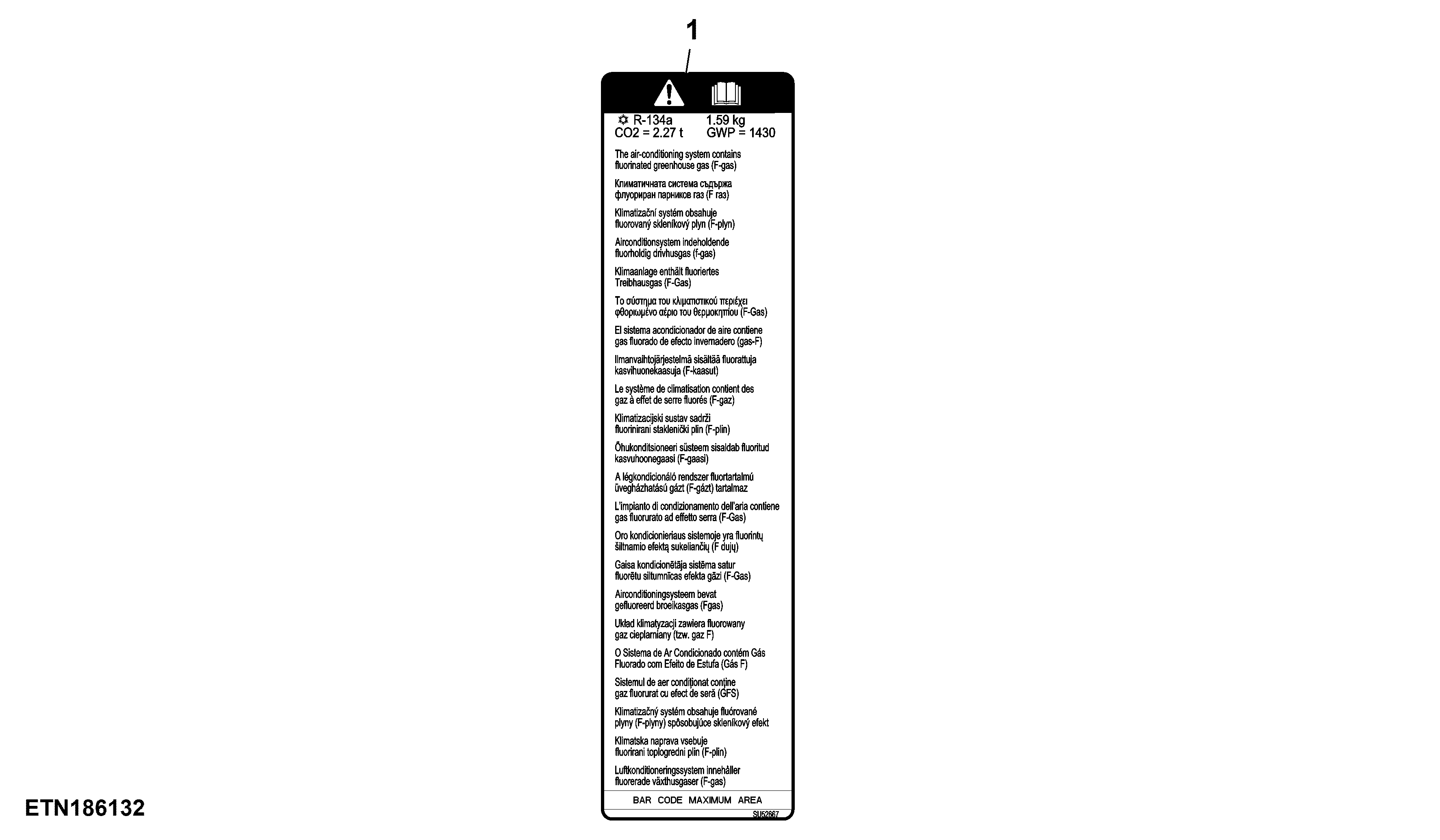 A/C Warning Label, 1.59 KG