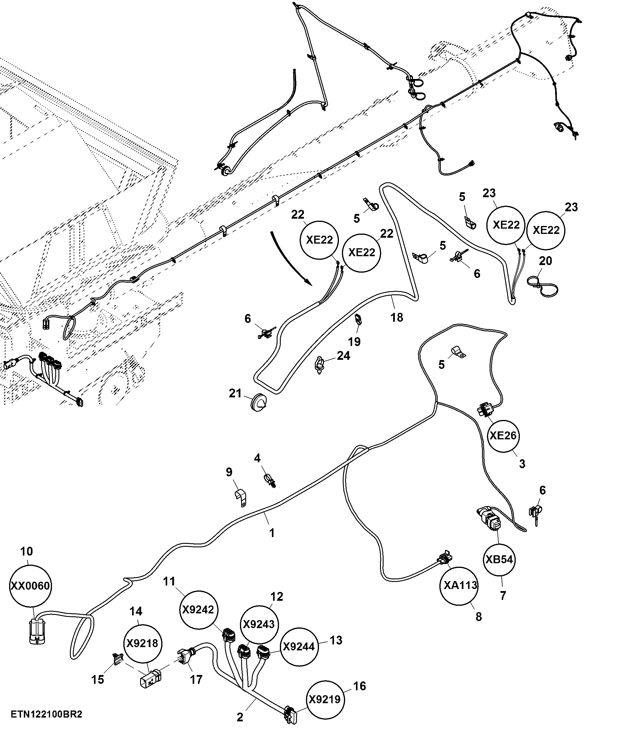 Unloading Auger Wiring Harness, 20 ft Folding