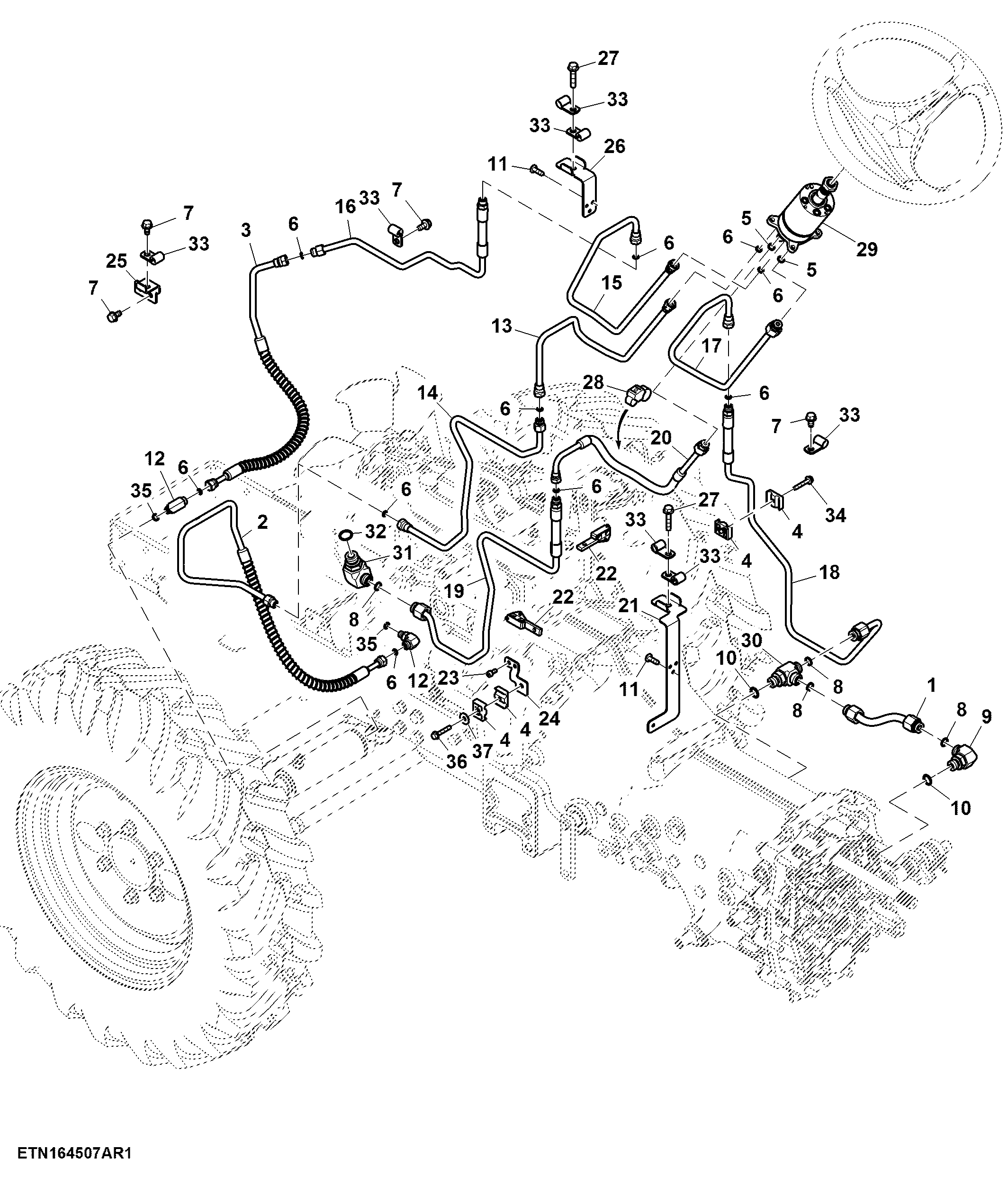 Steering Control and Steering Lines, Heavy Duty Axle