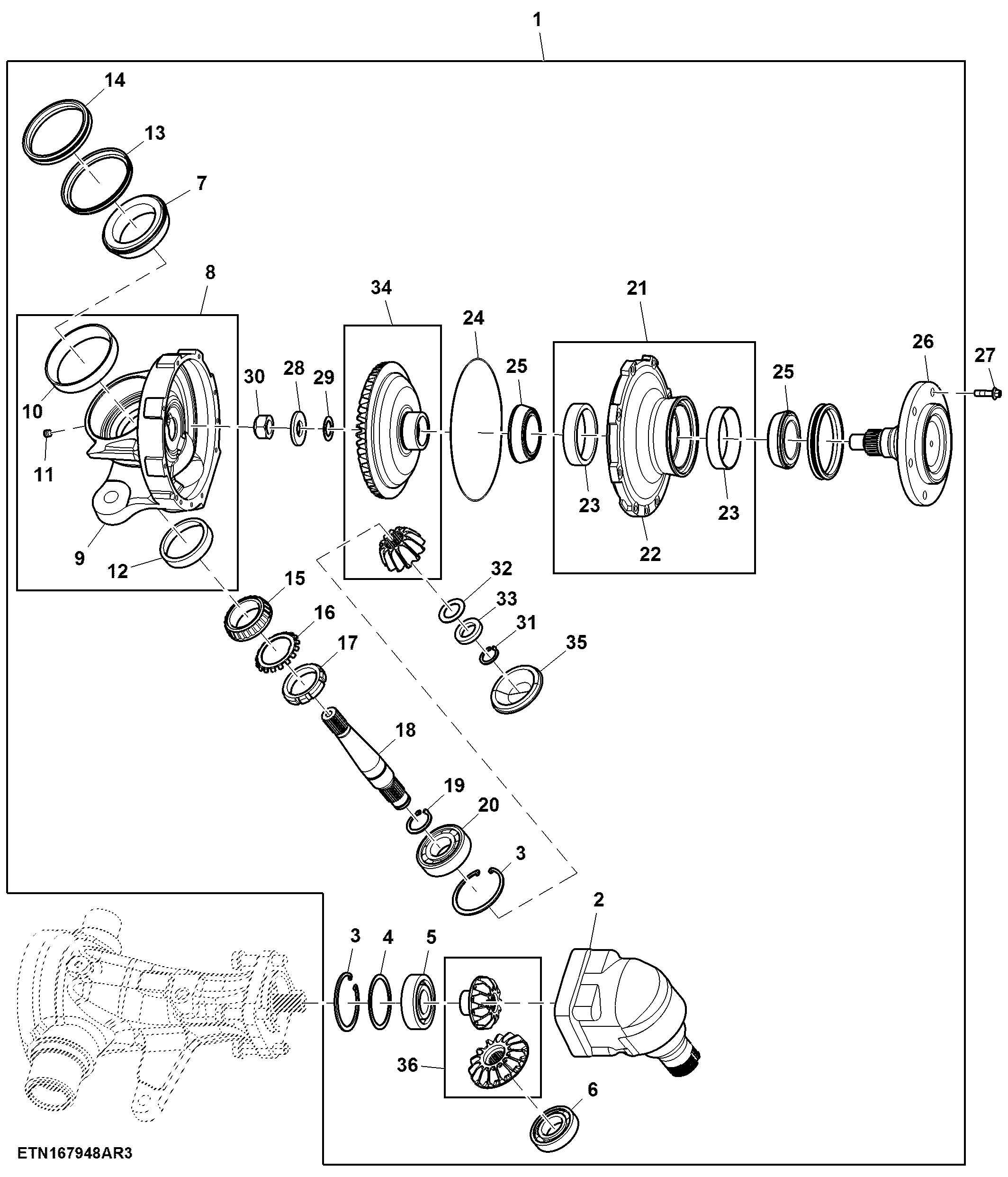 Front Axle Knuckle Assembly, MFWD, Heavy Duty