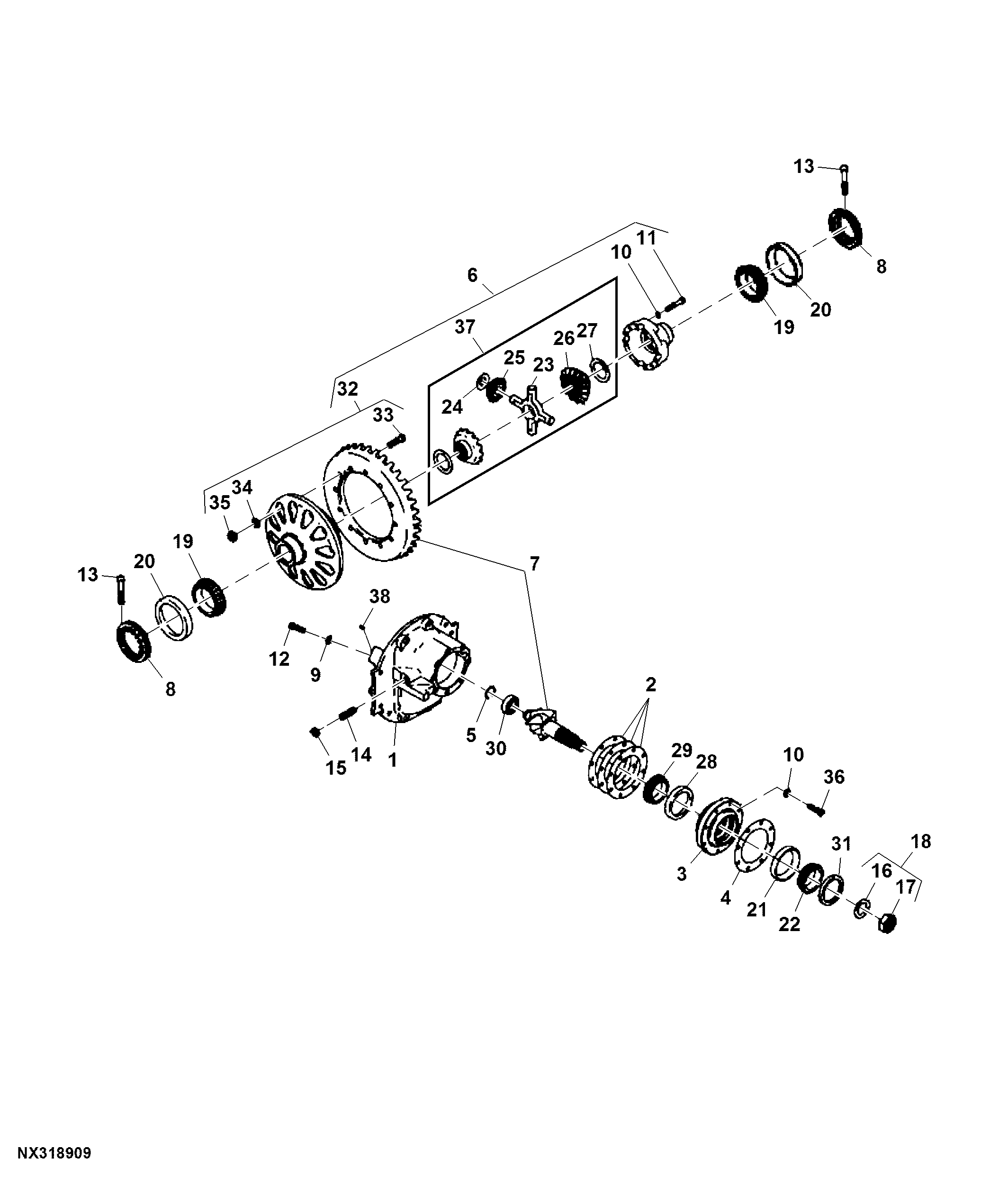 Gear Case and Carrier, Rear Axle ( - 208500)