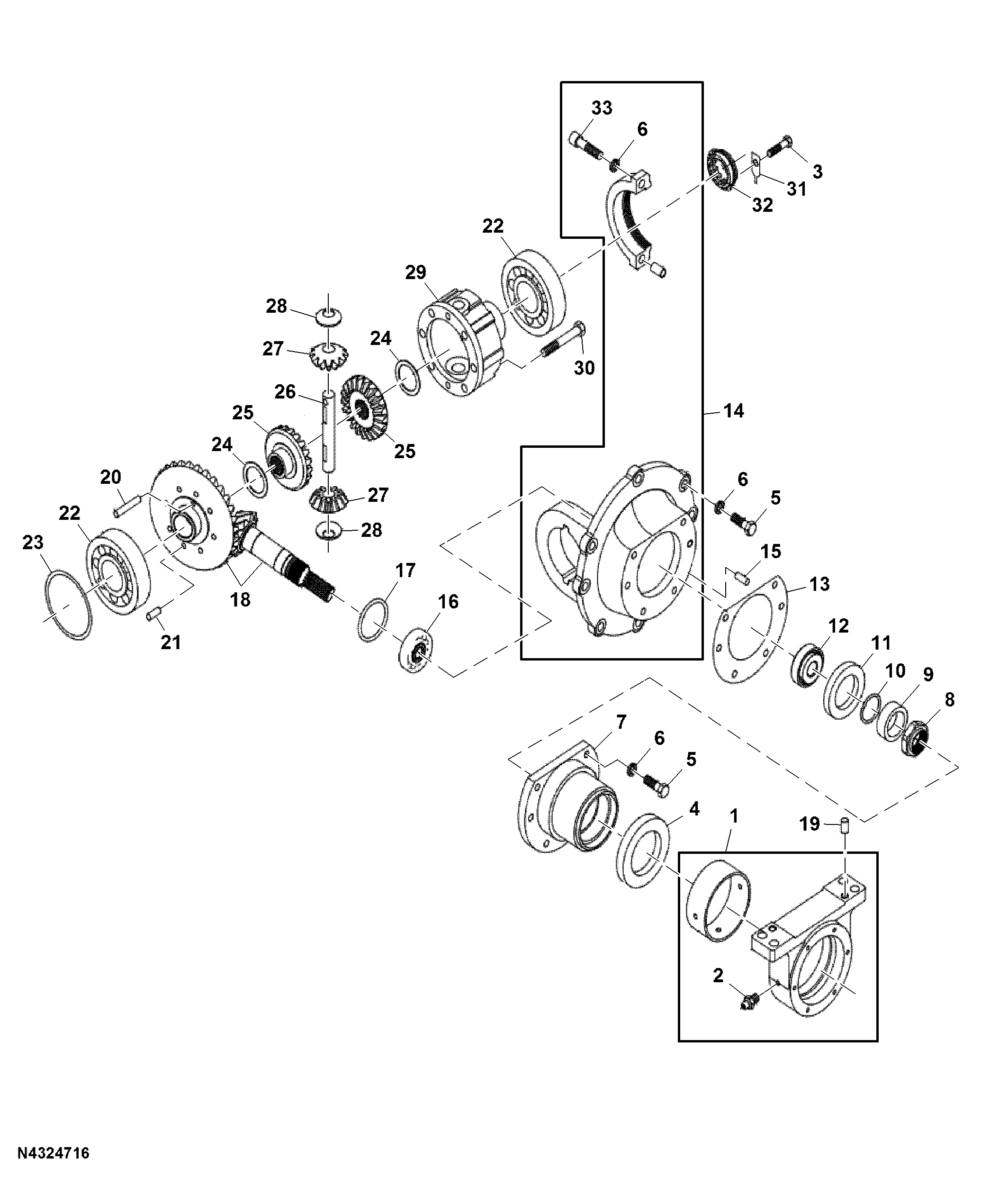 Front Differential Housing and MFWD Drive, 37° Steering Angle