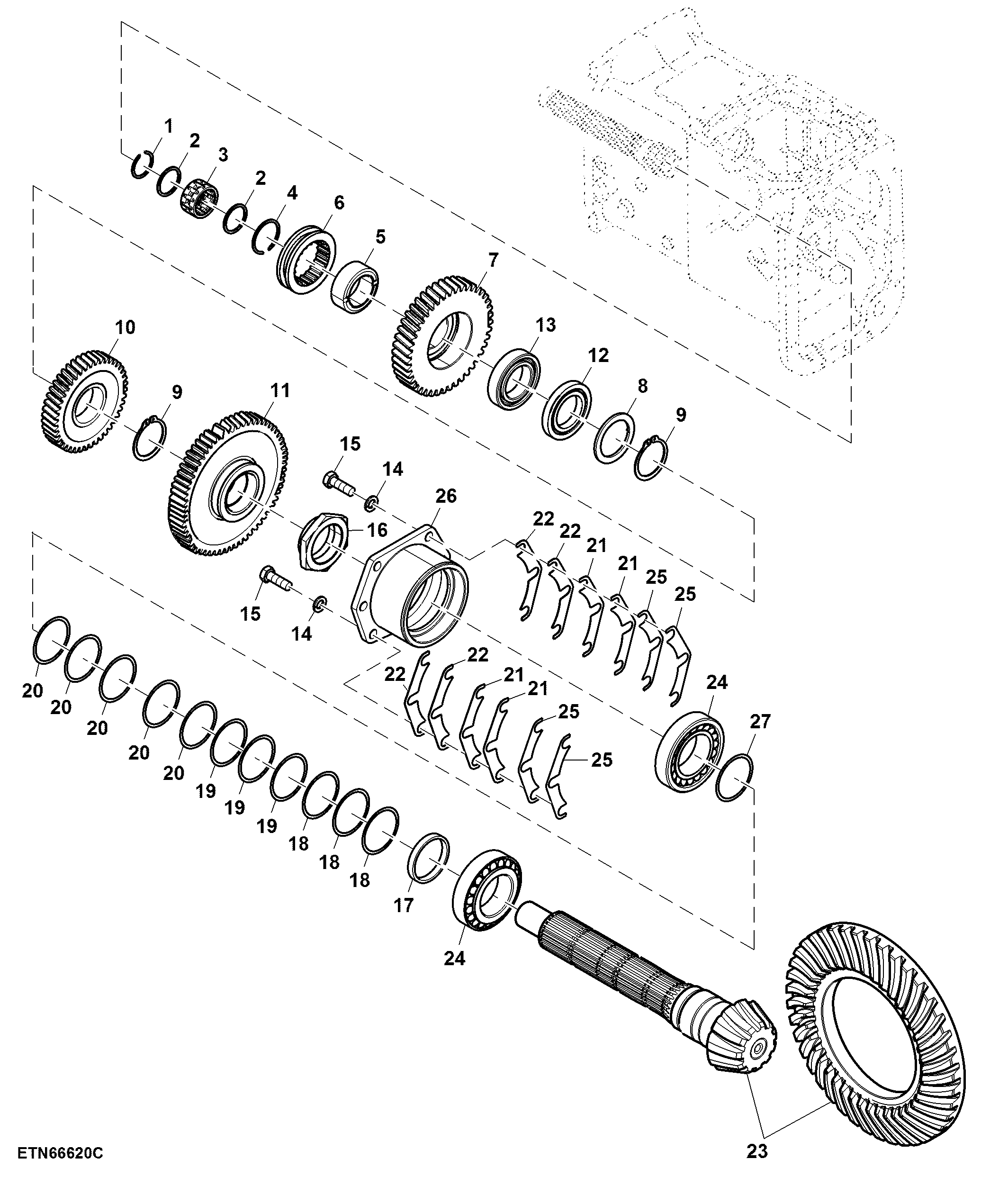Bevel Gear Drive, Low Speed, W/O MFWD and Creeper