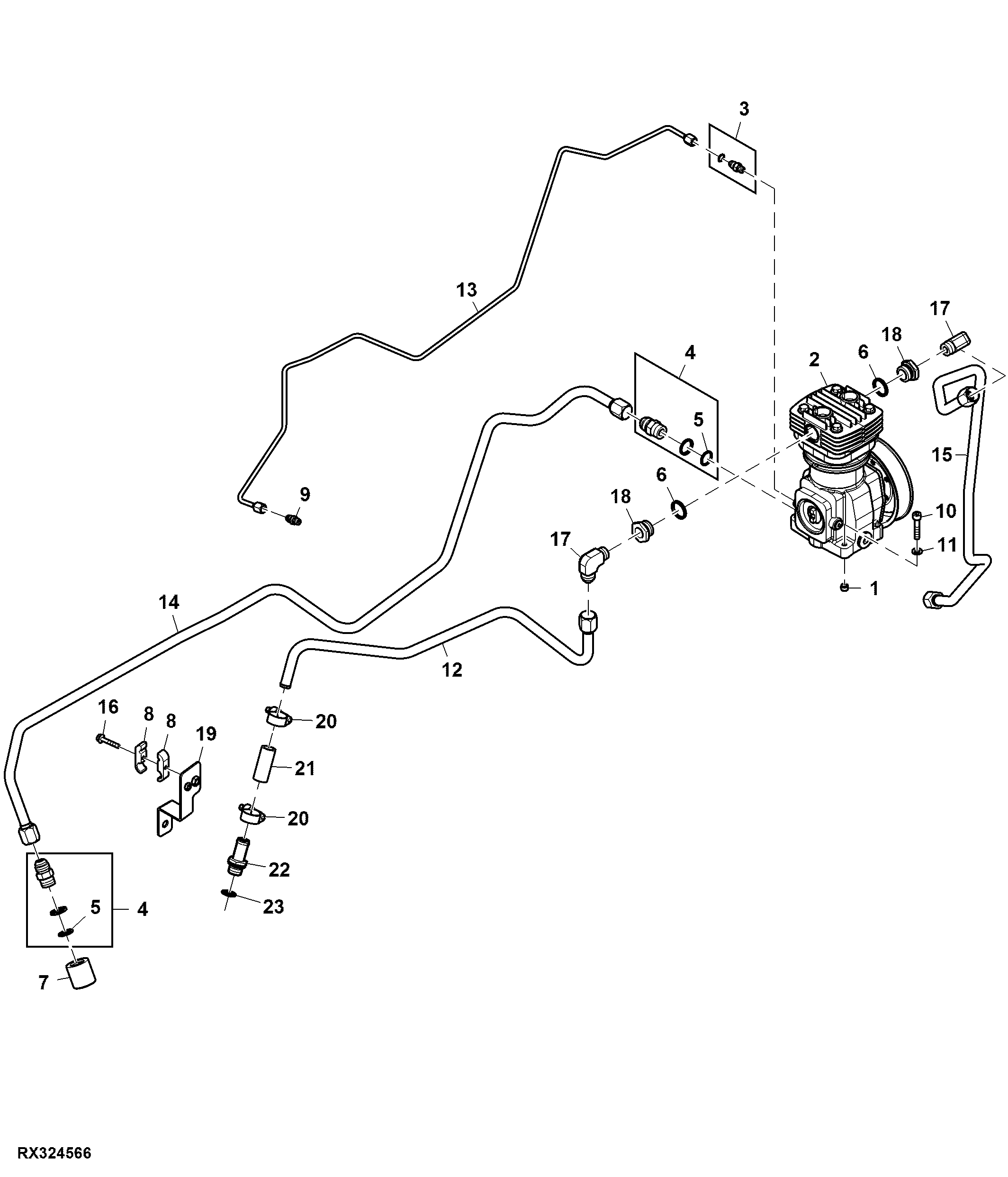 Compressor Lines, Pneumatic Trailer Brake, T2/ T3 Engines (130001 - )