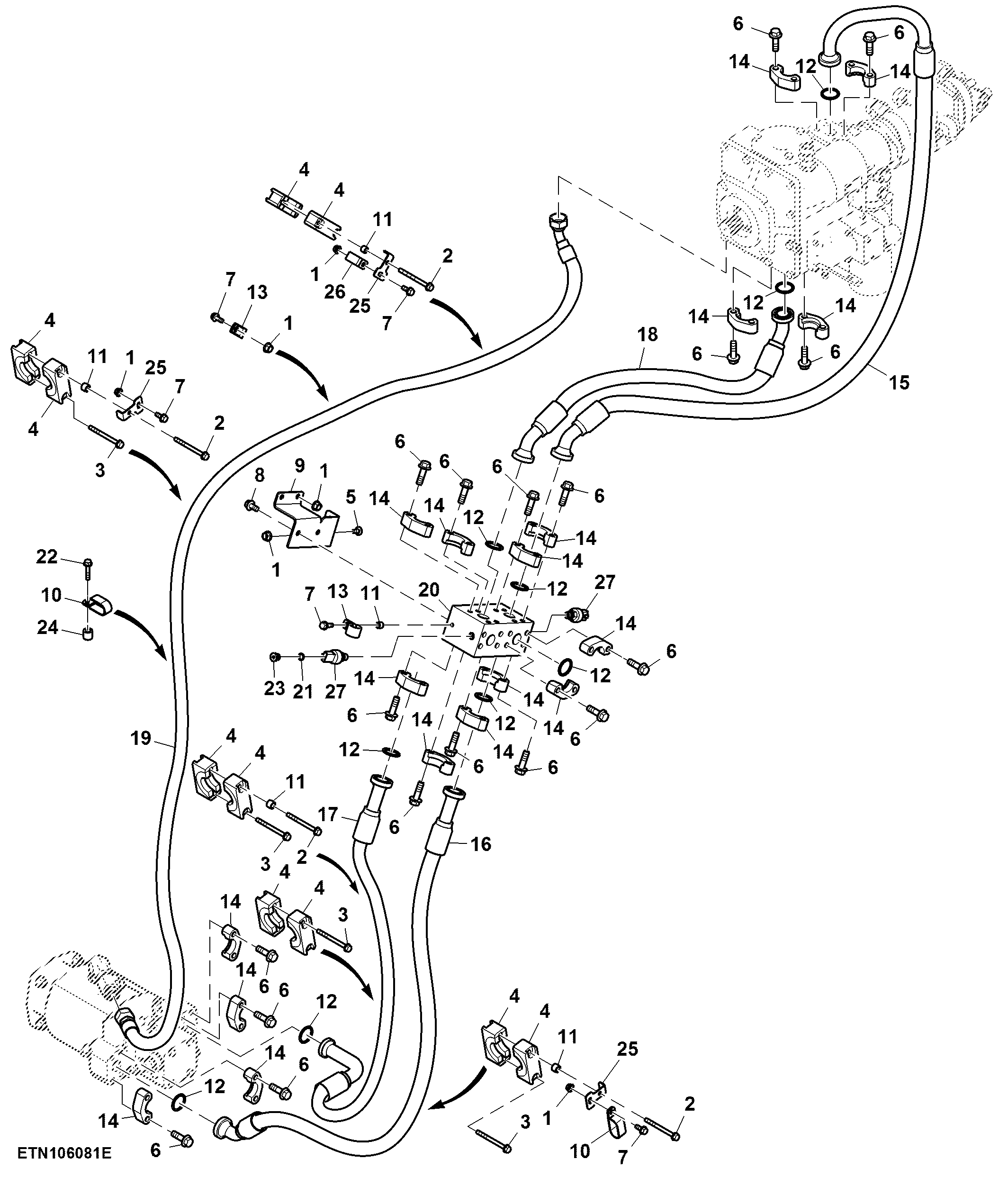 Hydrostatic Drive Hoses, Push Button Shift Transmission, 4WD, HillMaster™