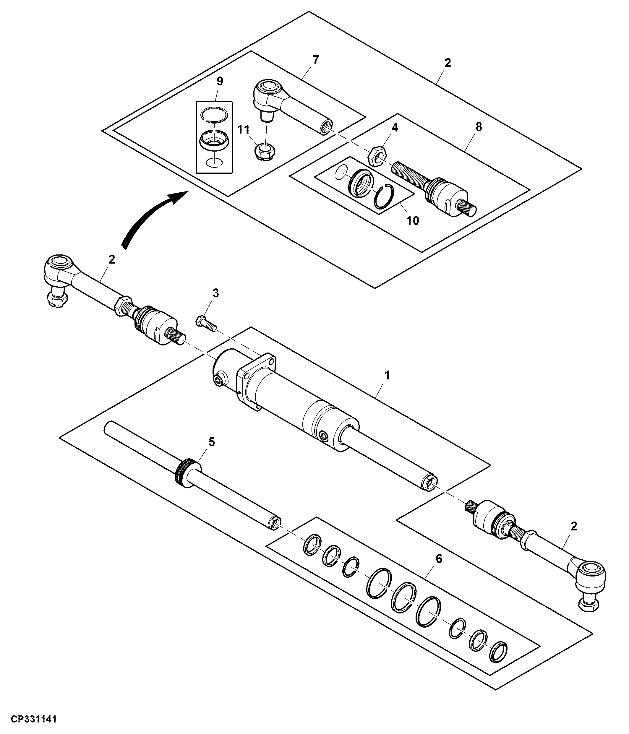 Steering Cylinder and Tie Rods, Front Axle, MFWD