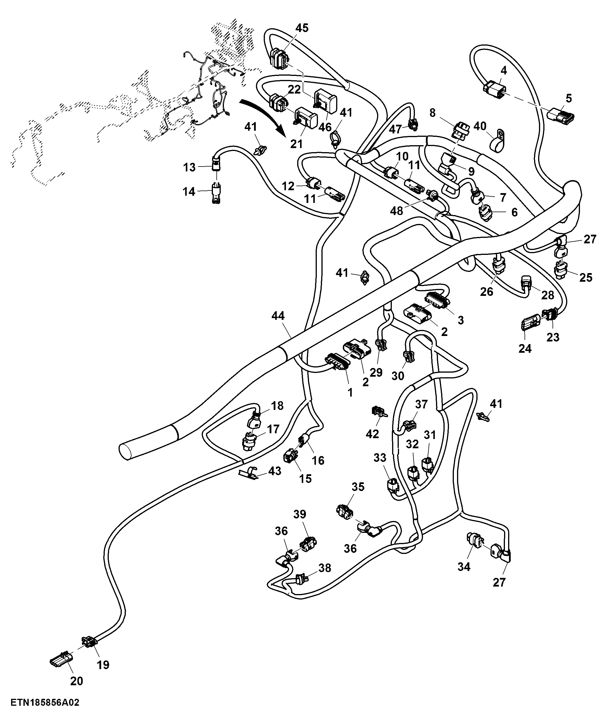 Chassis Wiring Harness, MFWD, W/ AutoTrac™, T3 Engine (3/4) (058001 - )