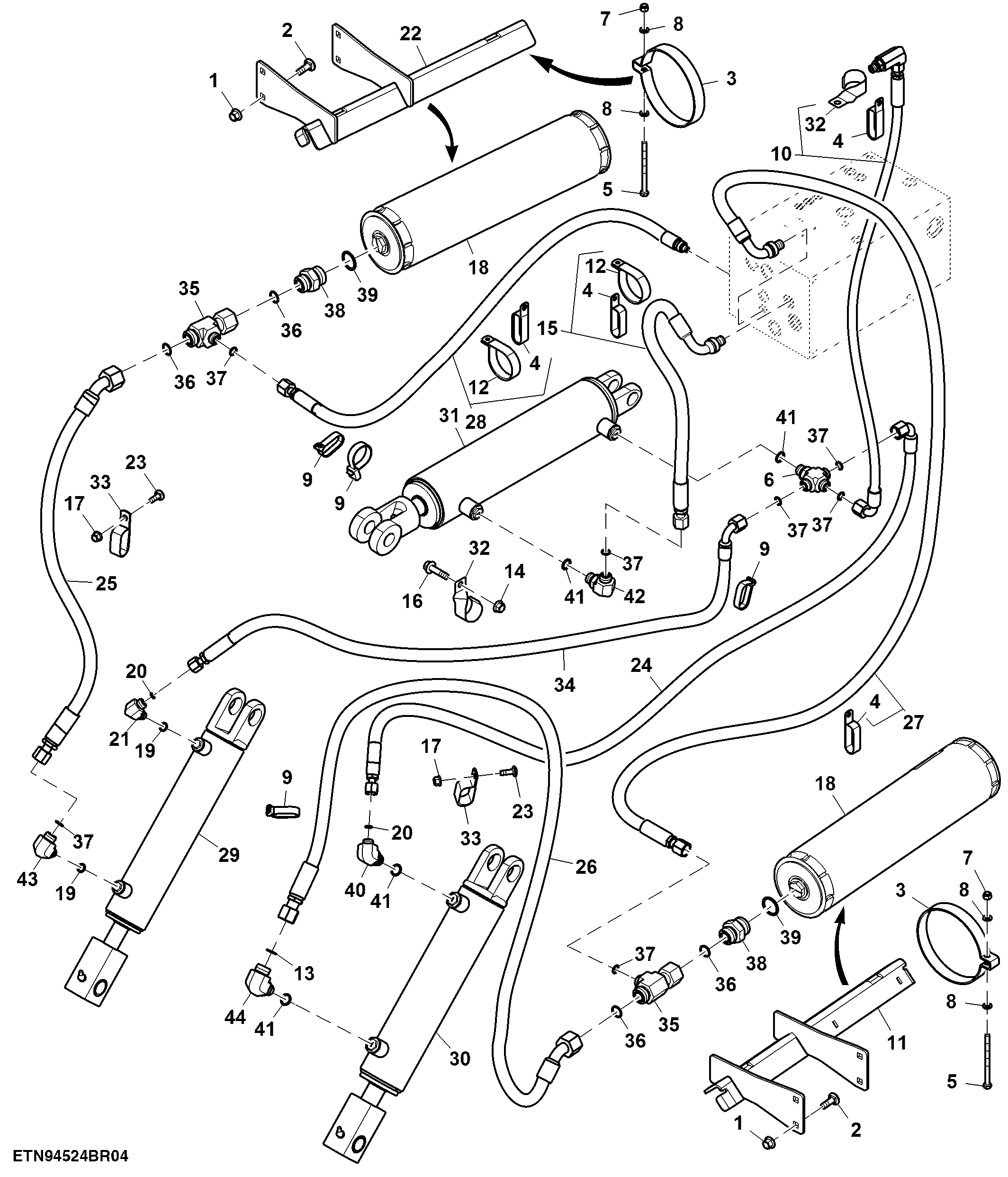 Hydraulic Lines, Tilt and Float Cylinder (410001 - 420000)