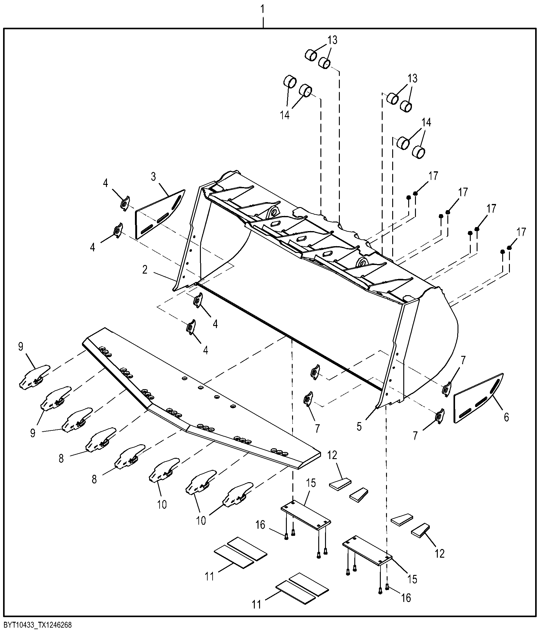 Spade Nose Bucket With Teeth 7.65 m³ (10 yd³) Kit