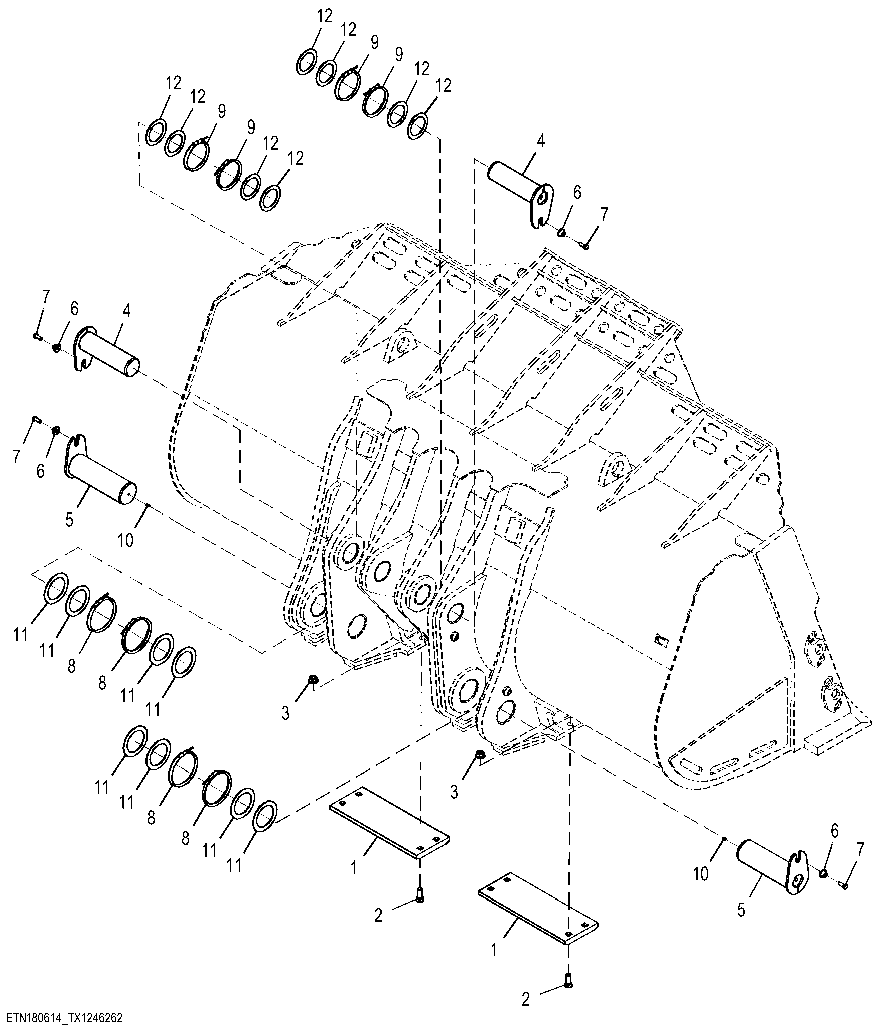 Bucket Pins for Spade Nose Bucket Without Teeth 7.65 m³ (10 yd³)