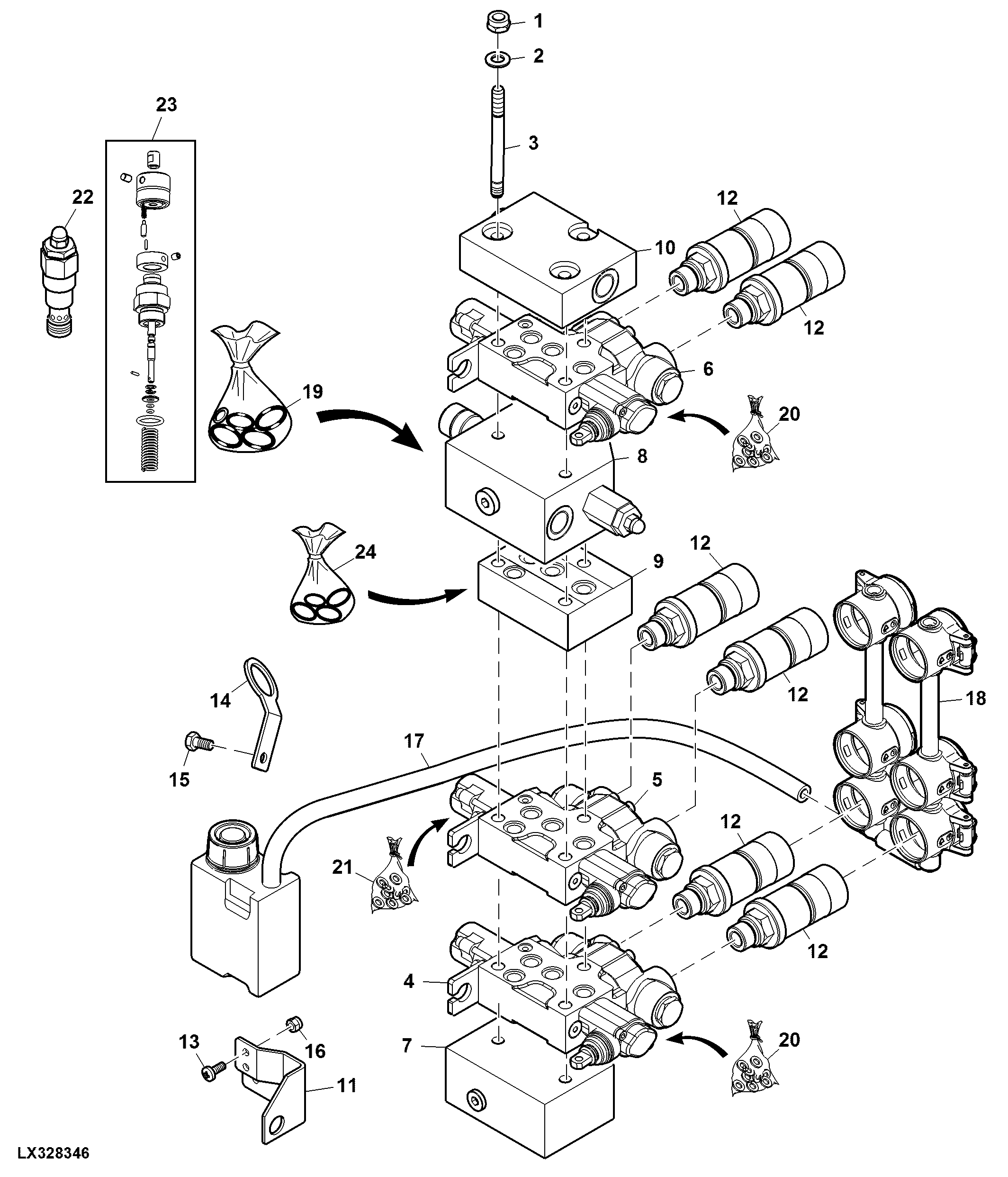 Three Double Acting SCVs, W Flow Divider, W Oil Spillage Tank