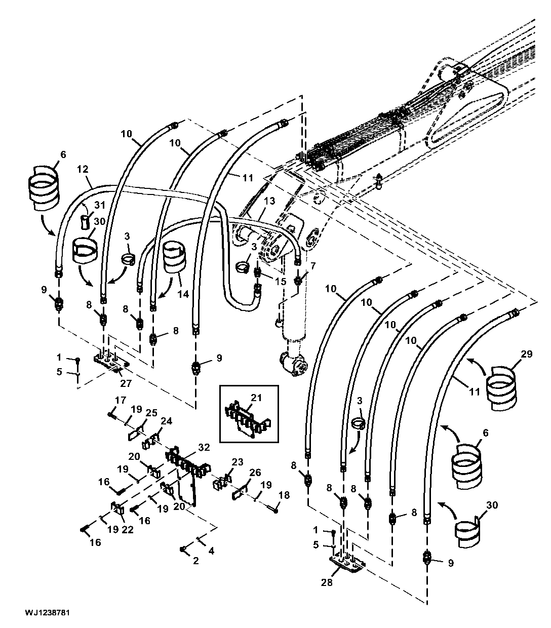 Hoses, Oil Line, Boom Pillar, CF7 / CF7 IBC / CF7S / CF7S IBC