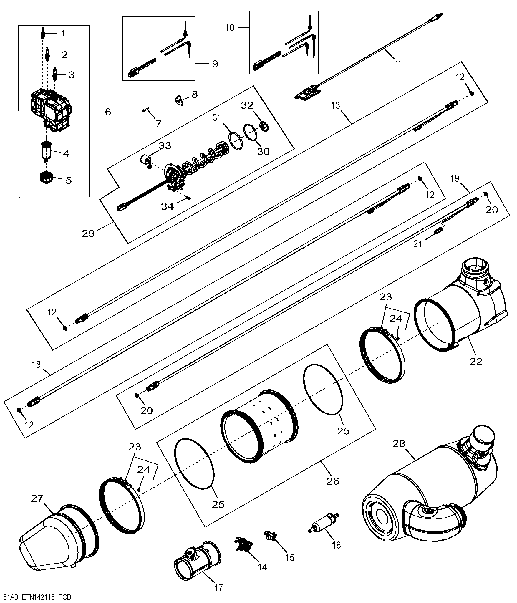 61AB Aftertreatment, Exhaust System (1270 8 WHL Harvester)