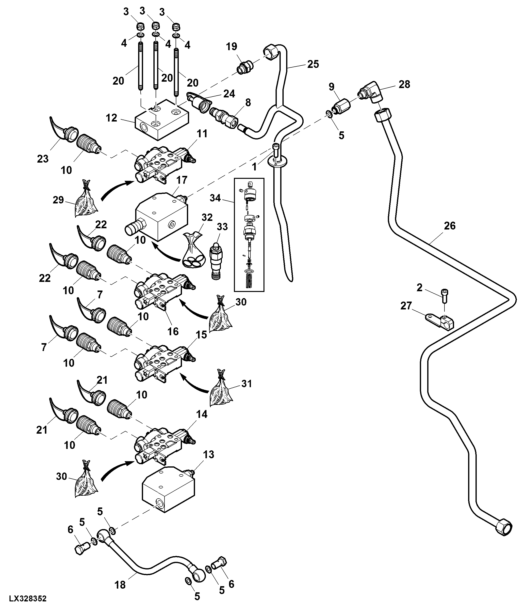 THREE DOUBLE-ACTING SCV'S WITH FLOAT PLUS 1 SINGLE-ACTING SCV WITH DETENT IN FLOW