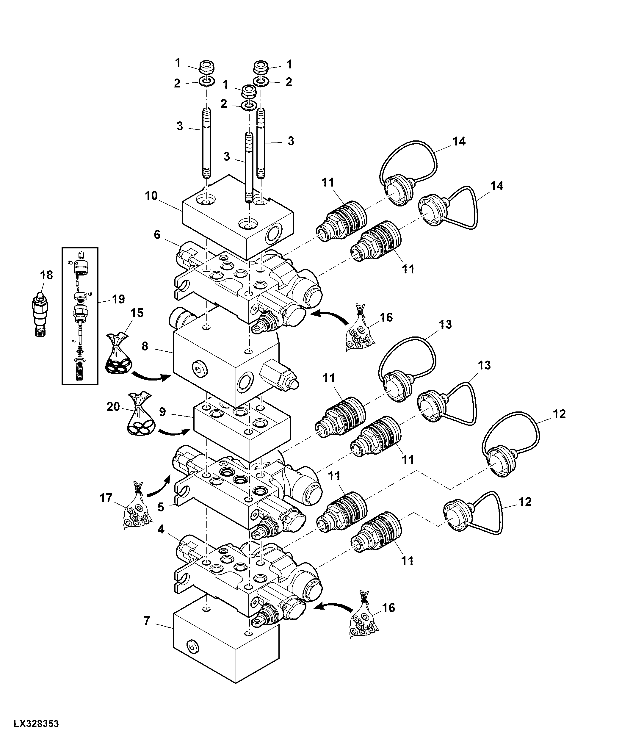 Three Double Acting SCVs, W/ Flow Divider, W/O Oil Spillage Tank
