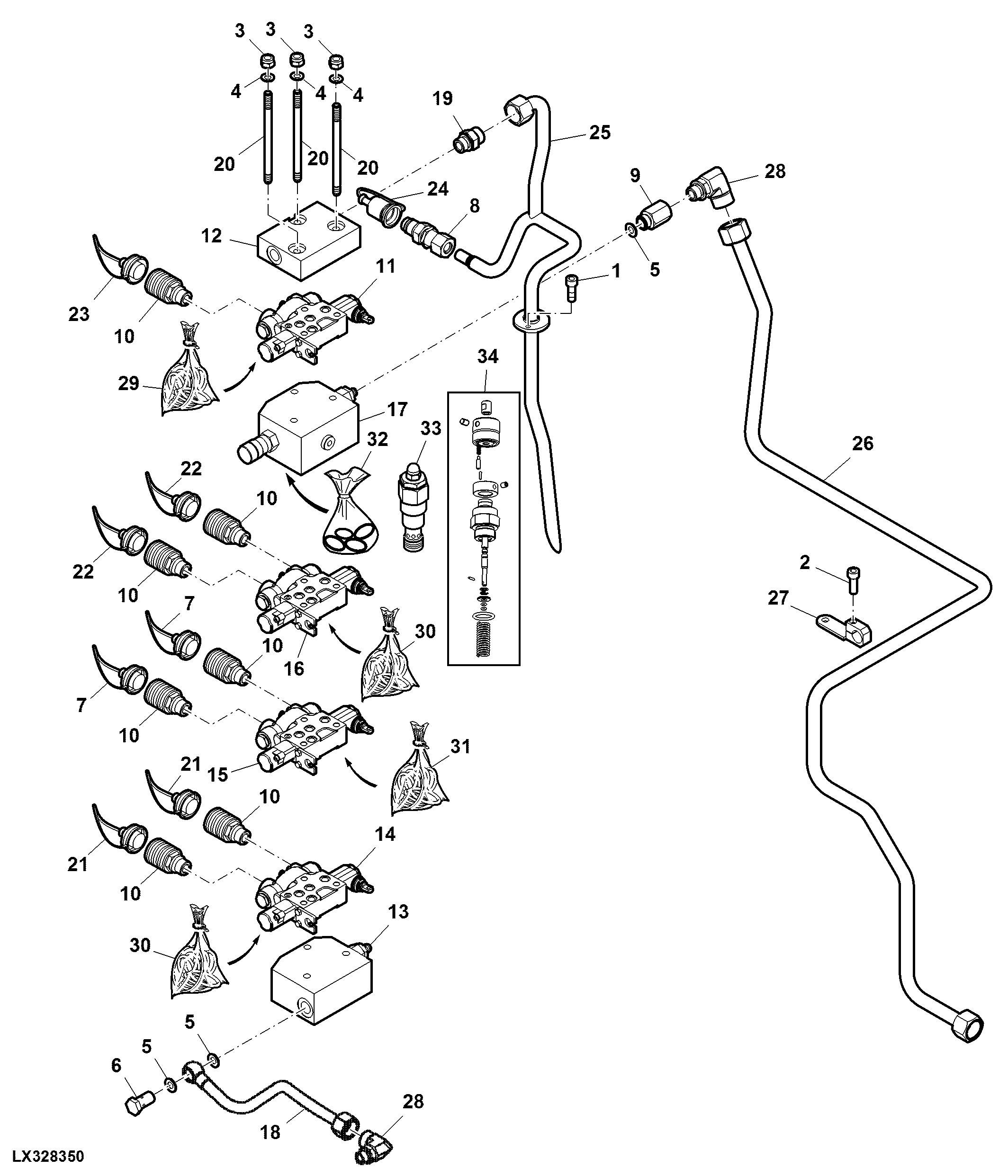THREE DOUBLE ACTING SCVS WITH FLOAT PLUS ONE SINGLE ACTING SCV WITH DETENT IN FLOW POSITION