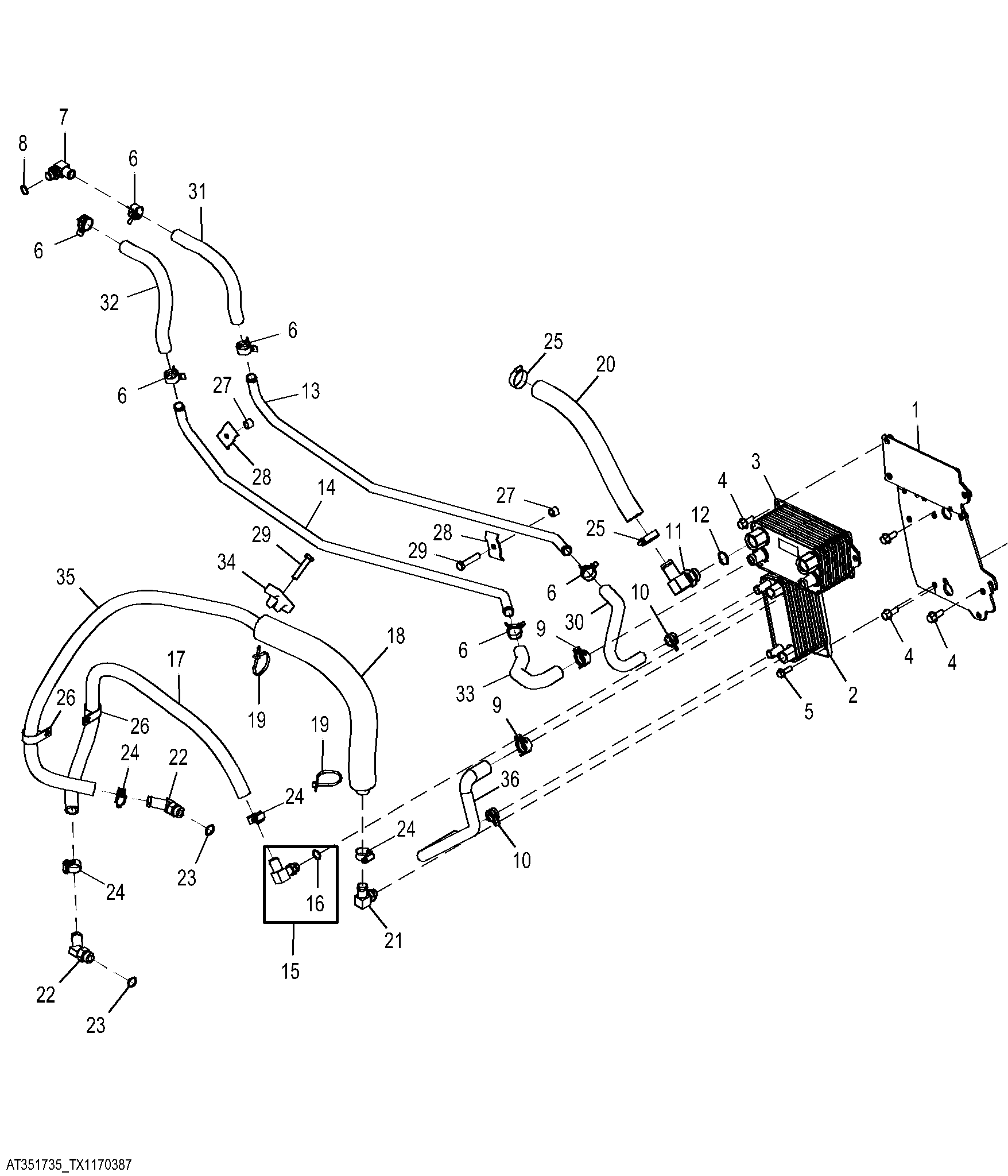 Hydraulic Oil Cooler and Hoses (Engine 4045DT060, 4045TT094-)