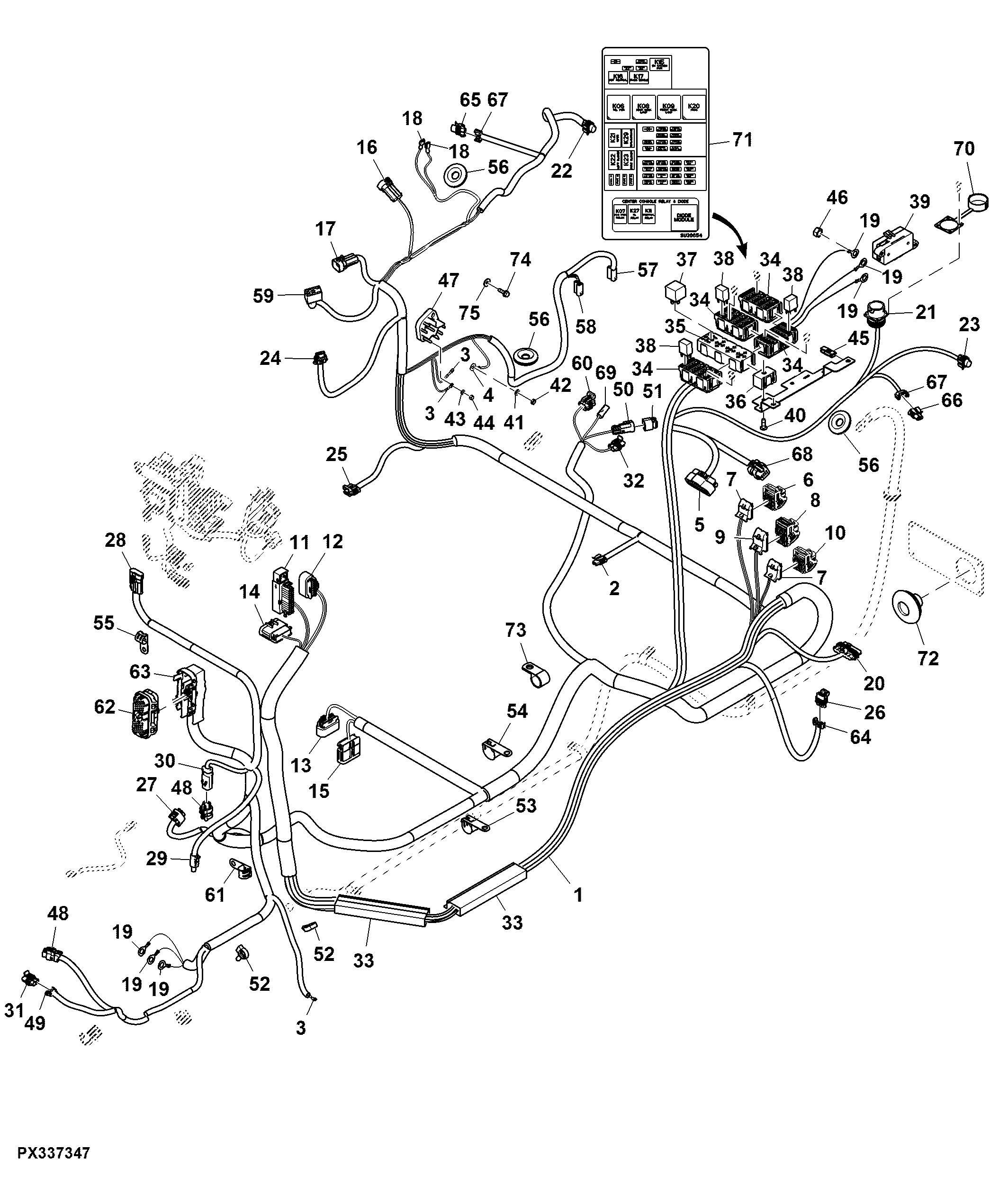 Wiring Harness, PowrReverser™, Cab, (1/3) ( - 012459)