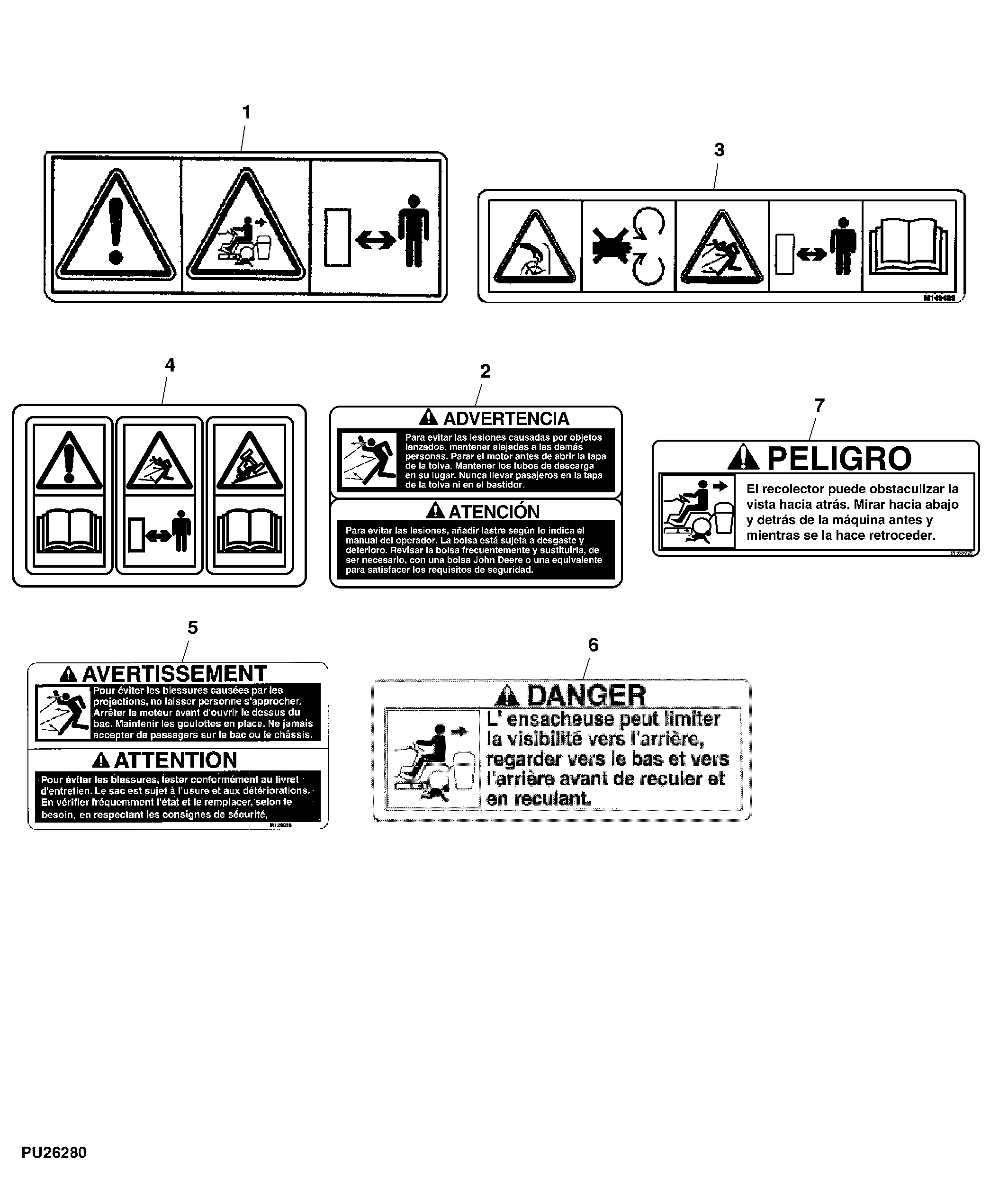 Labels, 3-Bag Material Collection System, Hopper