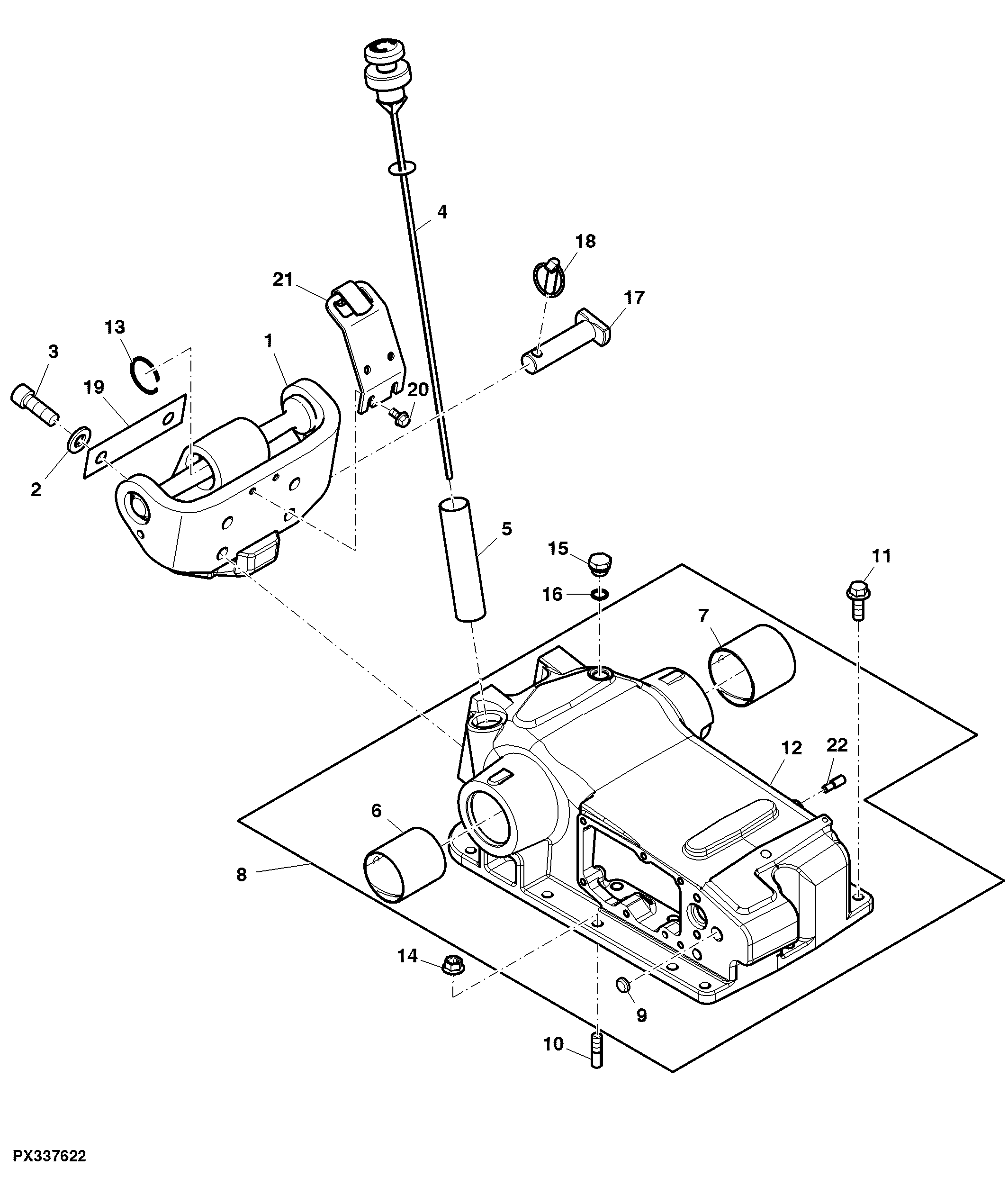 Rockshaft Housing, Dipstick and Center Link Bracket